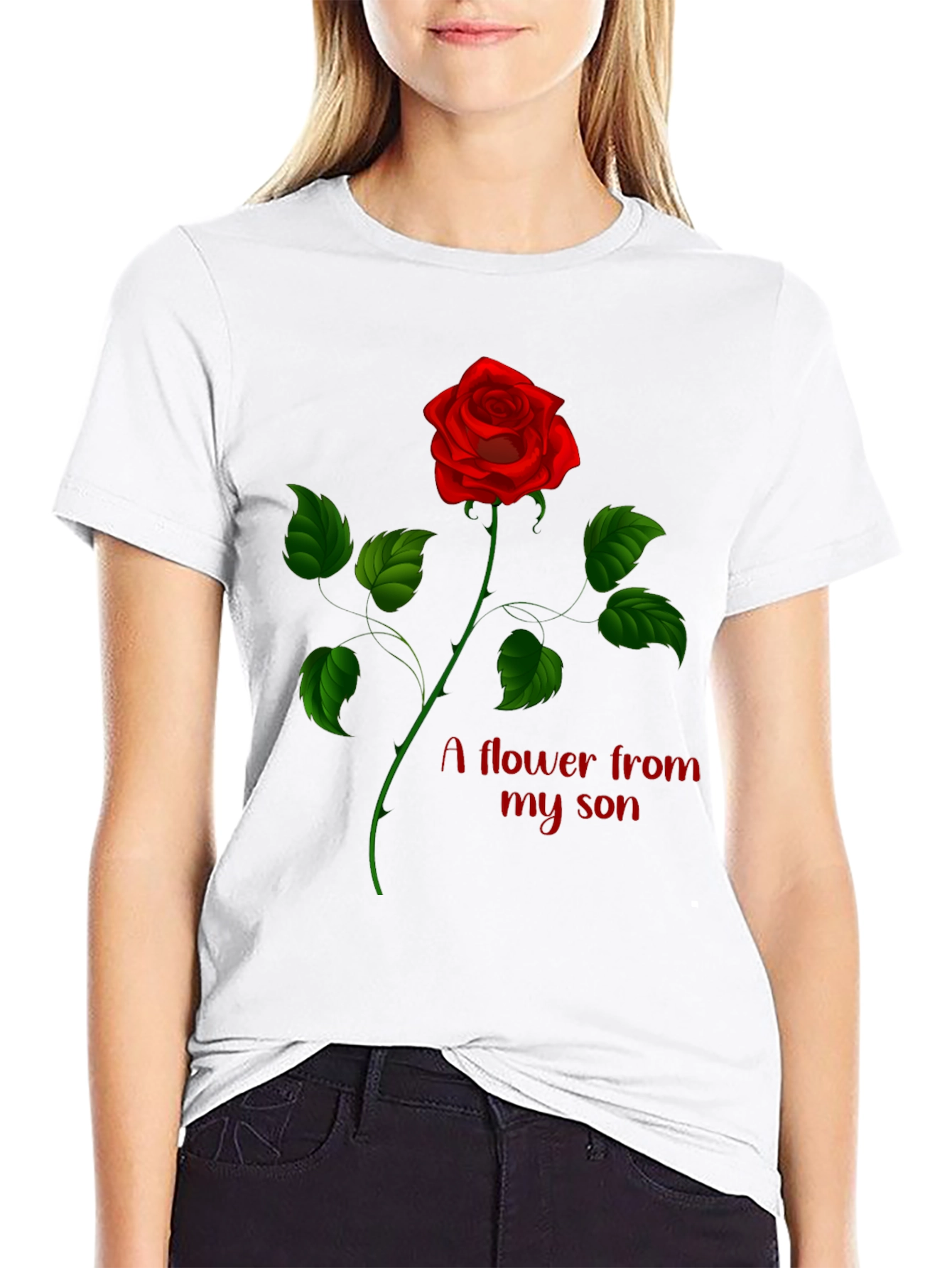 Black Rose Flower From My Son Graphic Tee view 9