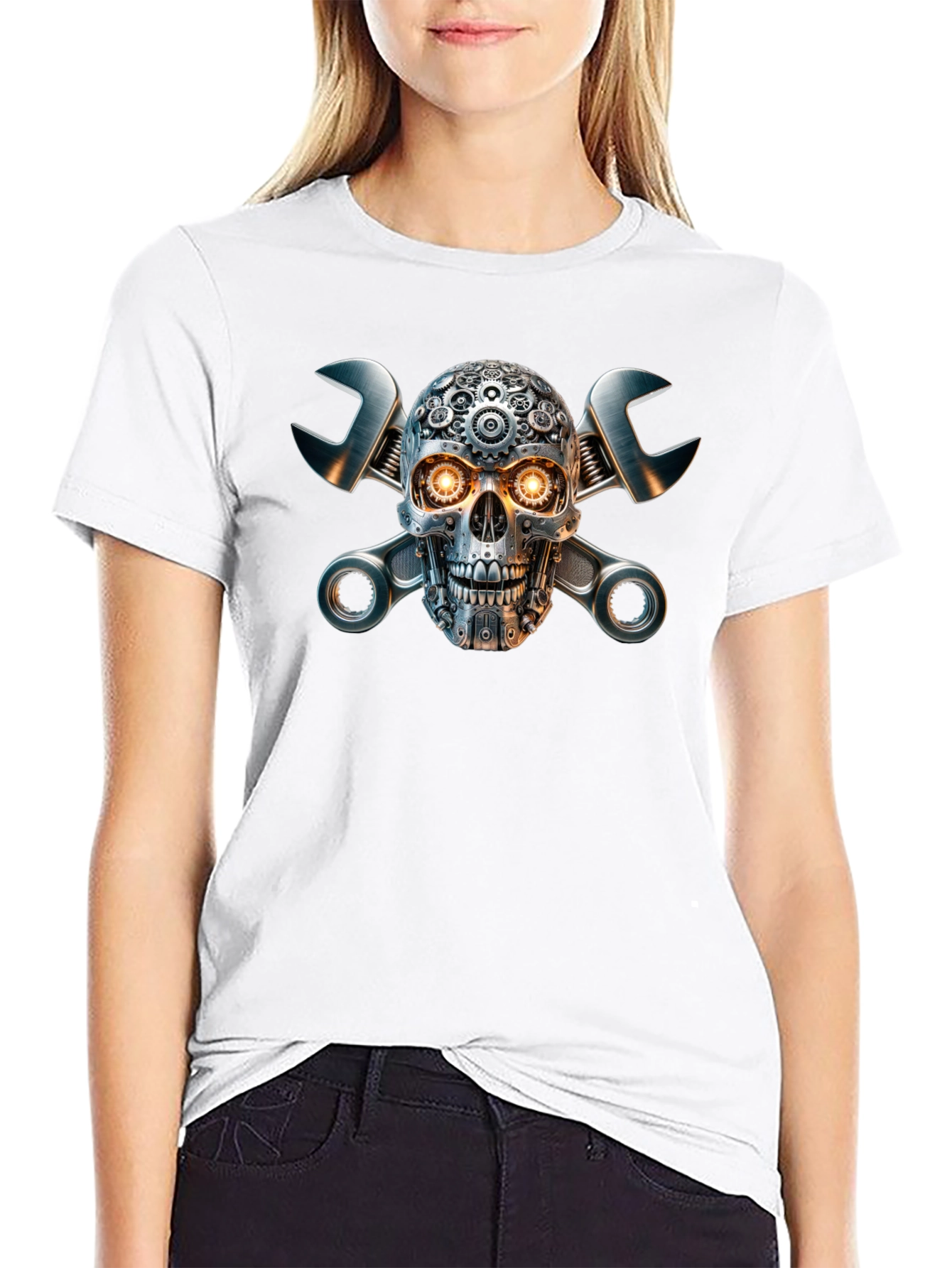 Black Steampunk Skull & Wrench Graphic Tee view 9