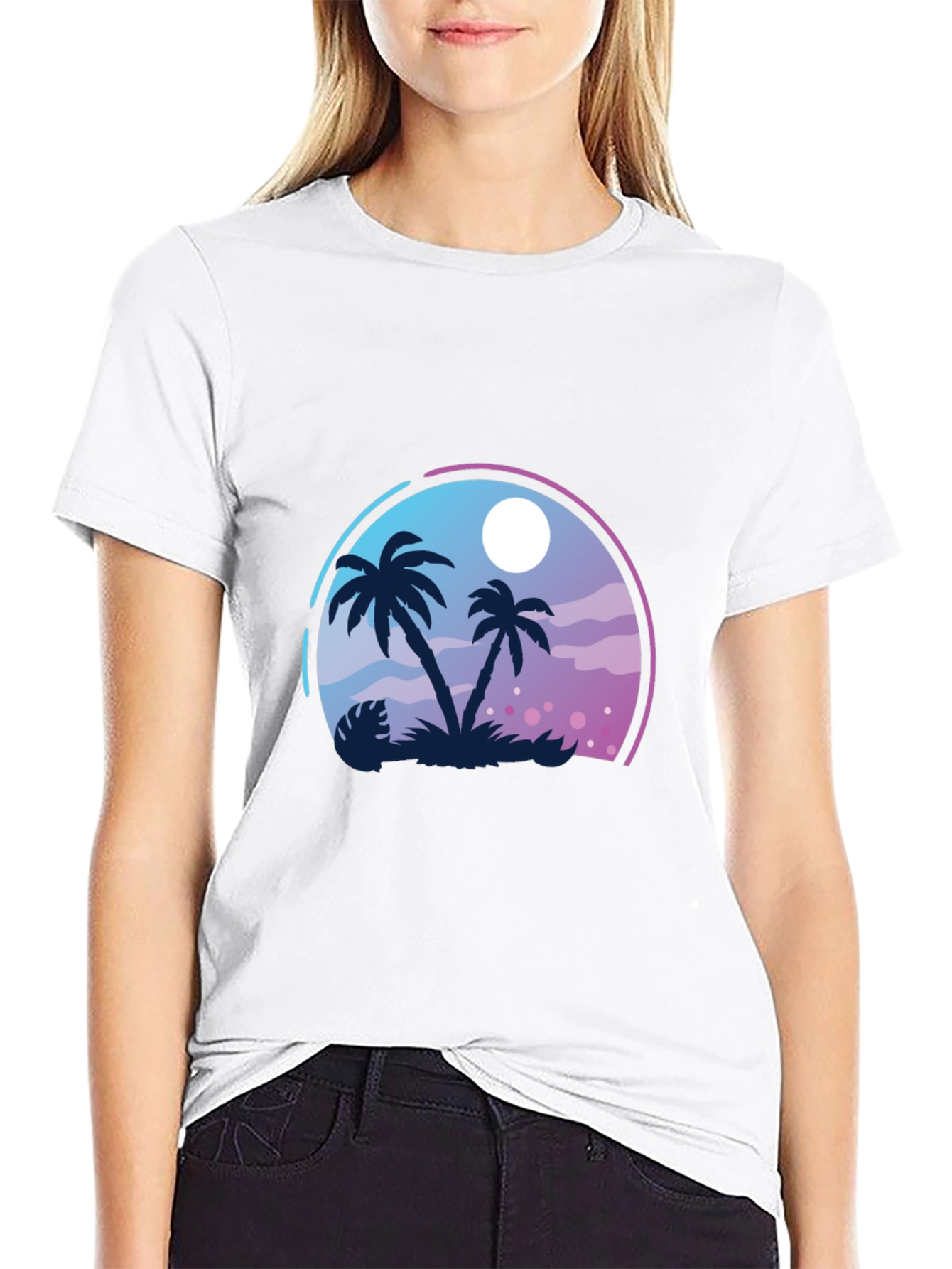 Black Tropical Palm Tree Graphic Black T-Shirt view 9