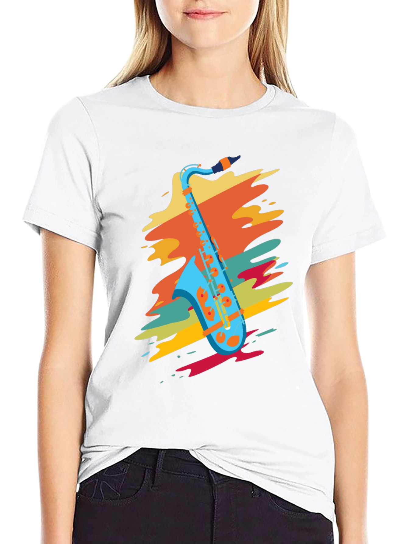 Black Stylish Saxophone Graphic T-Shirt view 9