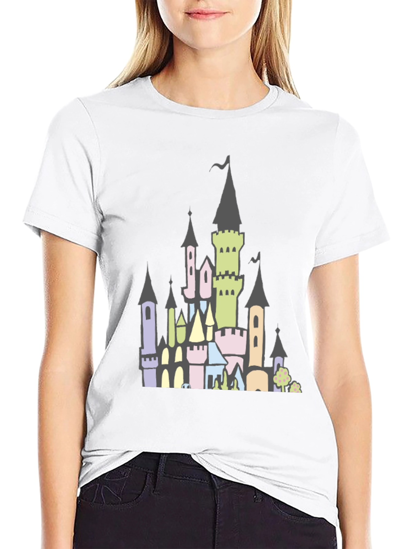 Black Fantasy Castle Graphic Tee - Black Cotton Shirt view 9