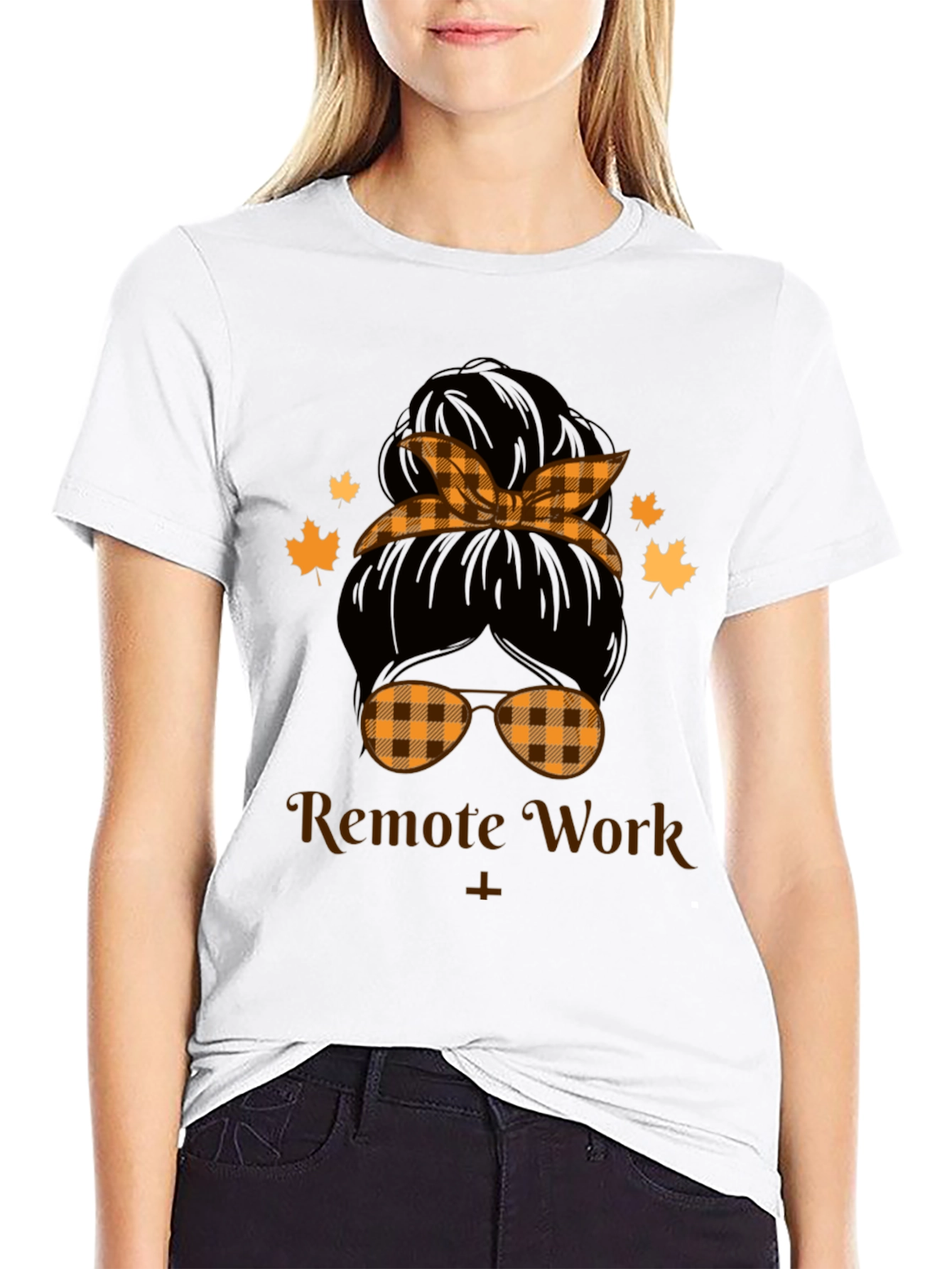 Remote Work Messy Bun T-Shirt - 9