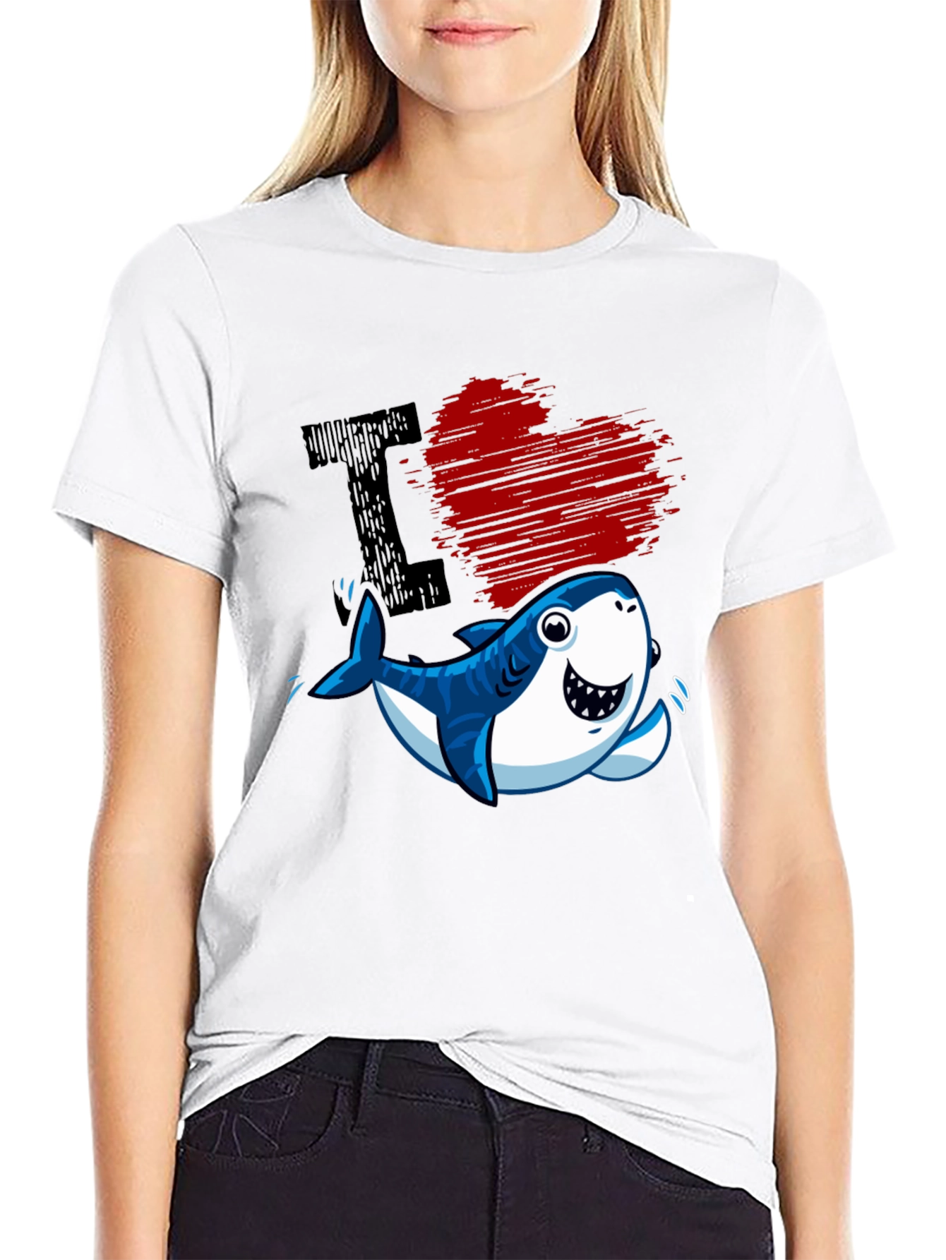 Black I Love Sharks T-Shirt - Cute Cartoon Graphic Tee view 9