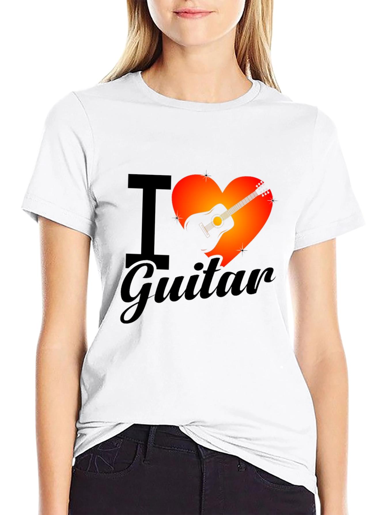 Black I Heart Guitar Graphic Tee - Black Cotton T-Shirt view 9