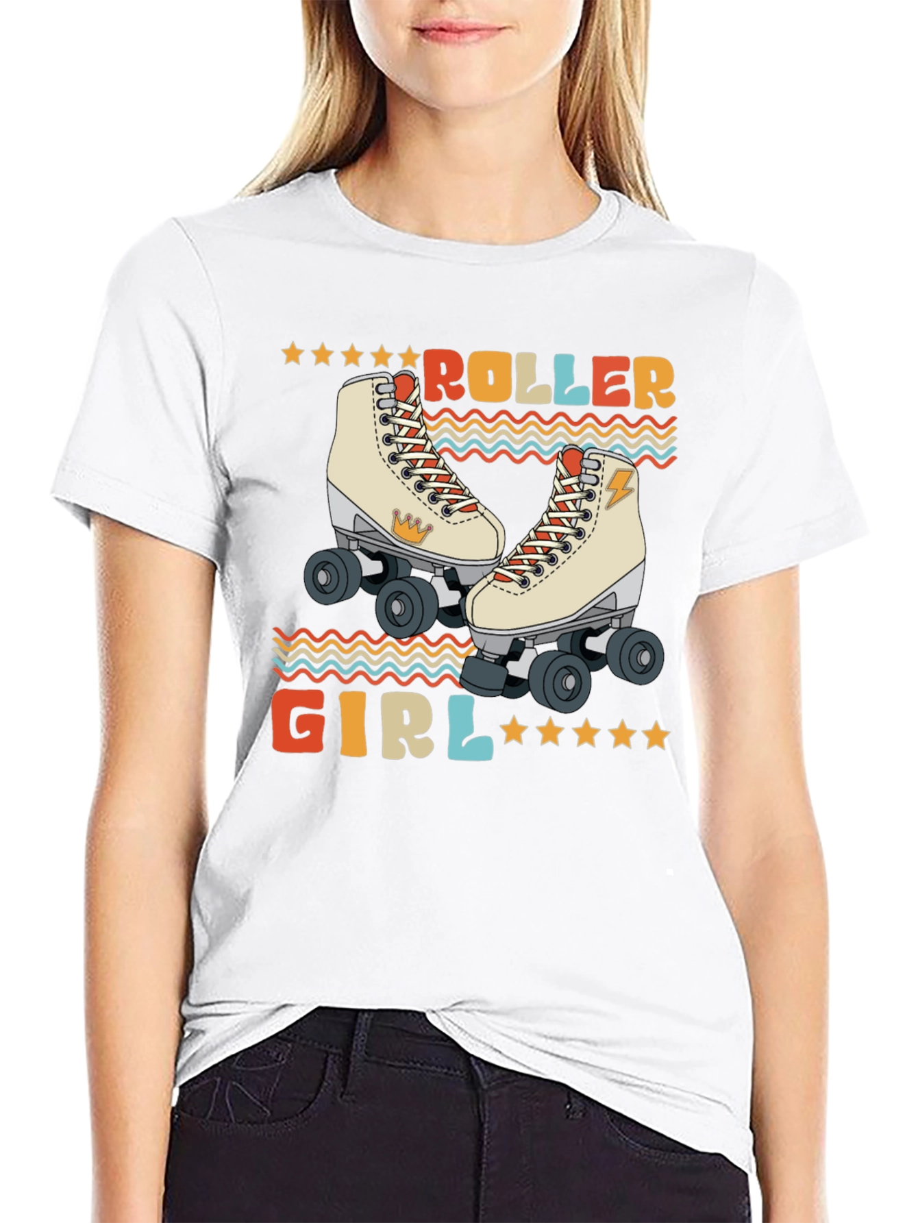 Black Retro Roller Girl T-Shirt - Vintage Style Skate Tee view 9