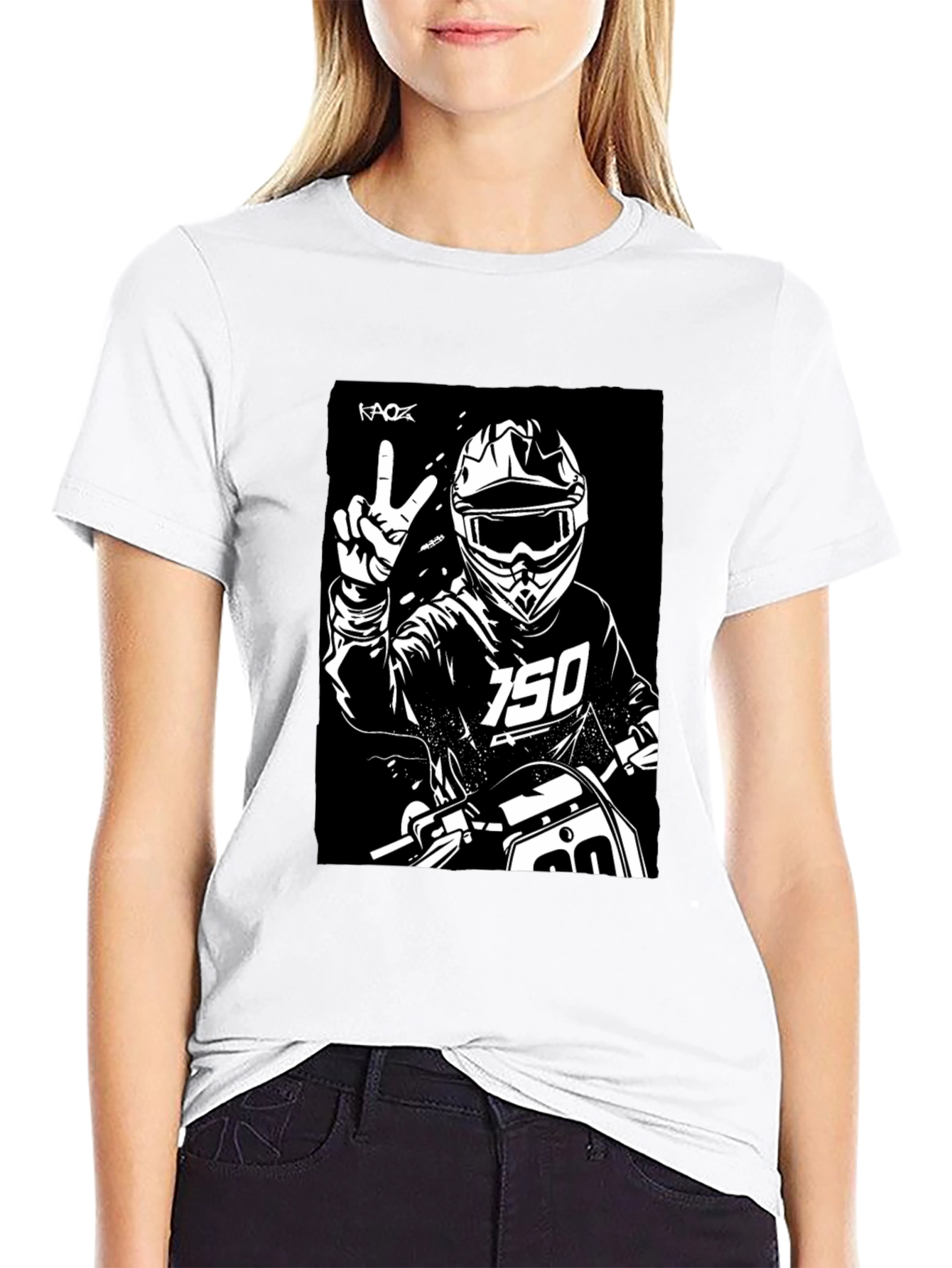 Black Black Motocross Rider Graphic Tee view 9