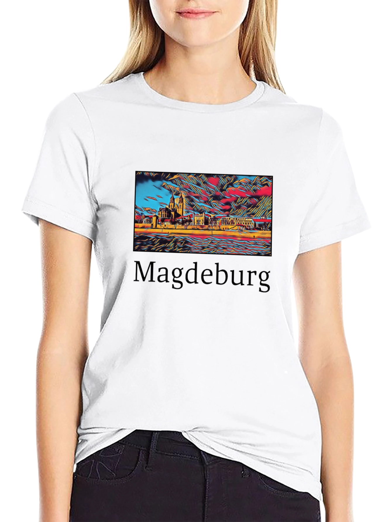 Black Magdeburg Skyline Graphic T-Shirt view 9