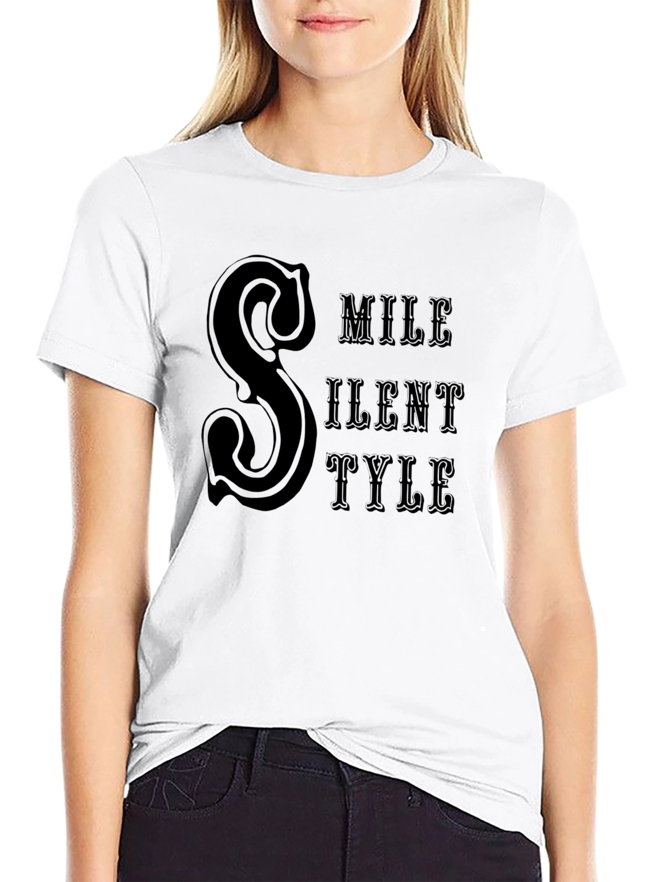 Black Silent Style Black T-Shirt Graphic Print view 9