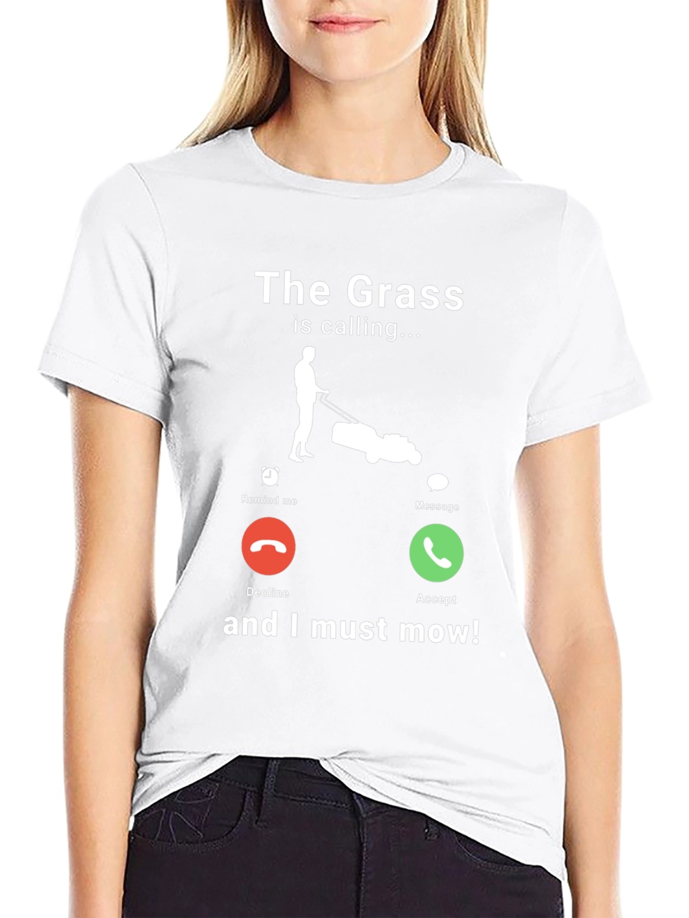 Black The Grass is Calling Funny Lawn Mowing T-Shirt view 9
