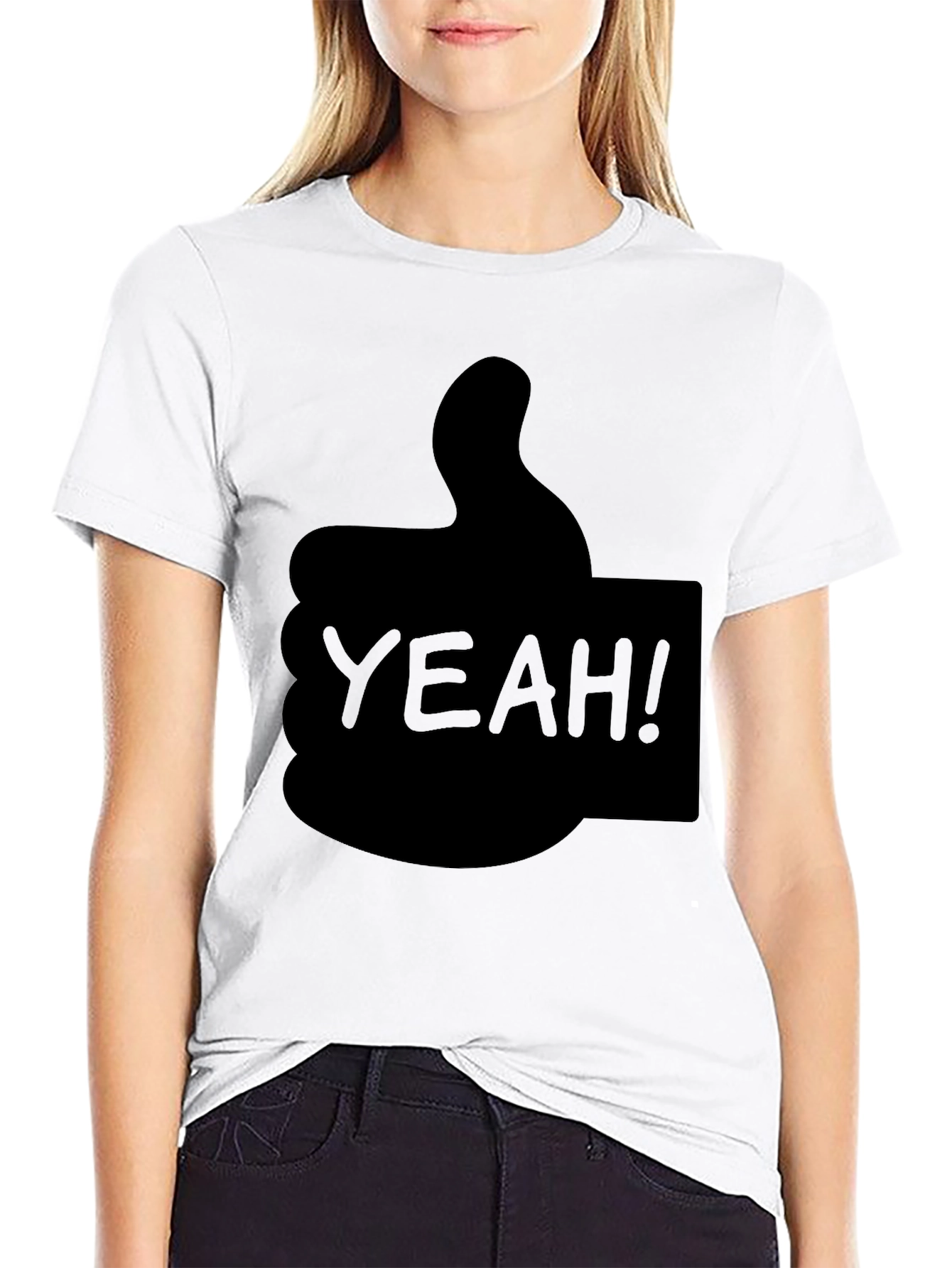 Black Yeah! Thumbs Up Graphic T-Shirt - Cool Casual Tee view 9