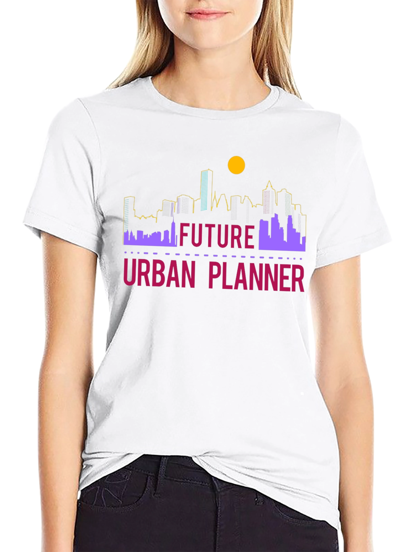 Black Future Urban Planner T-Shirt - Skyline Design view 9