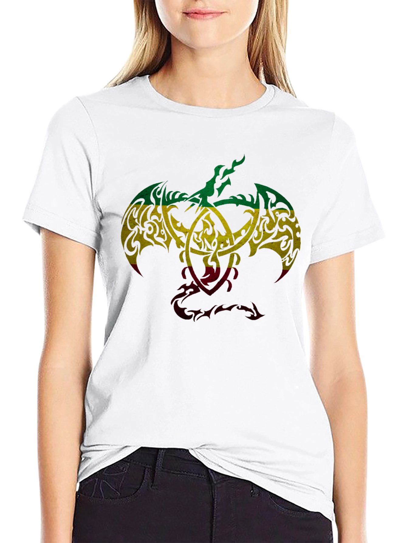 Black Rasta Tribal Dragon Graphic T-Shirt - Unique Design view 9