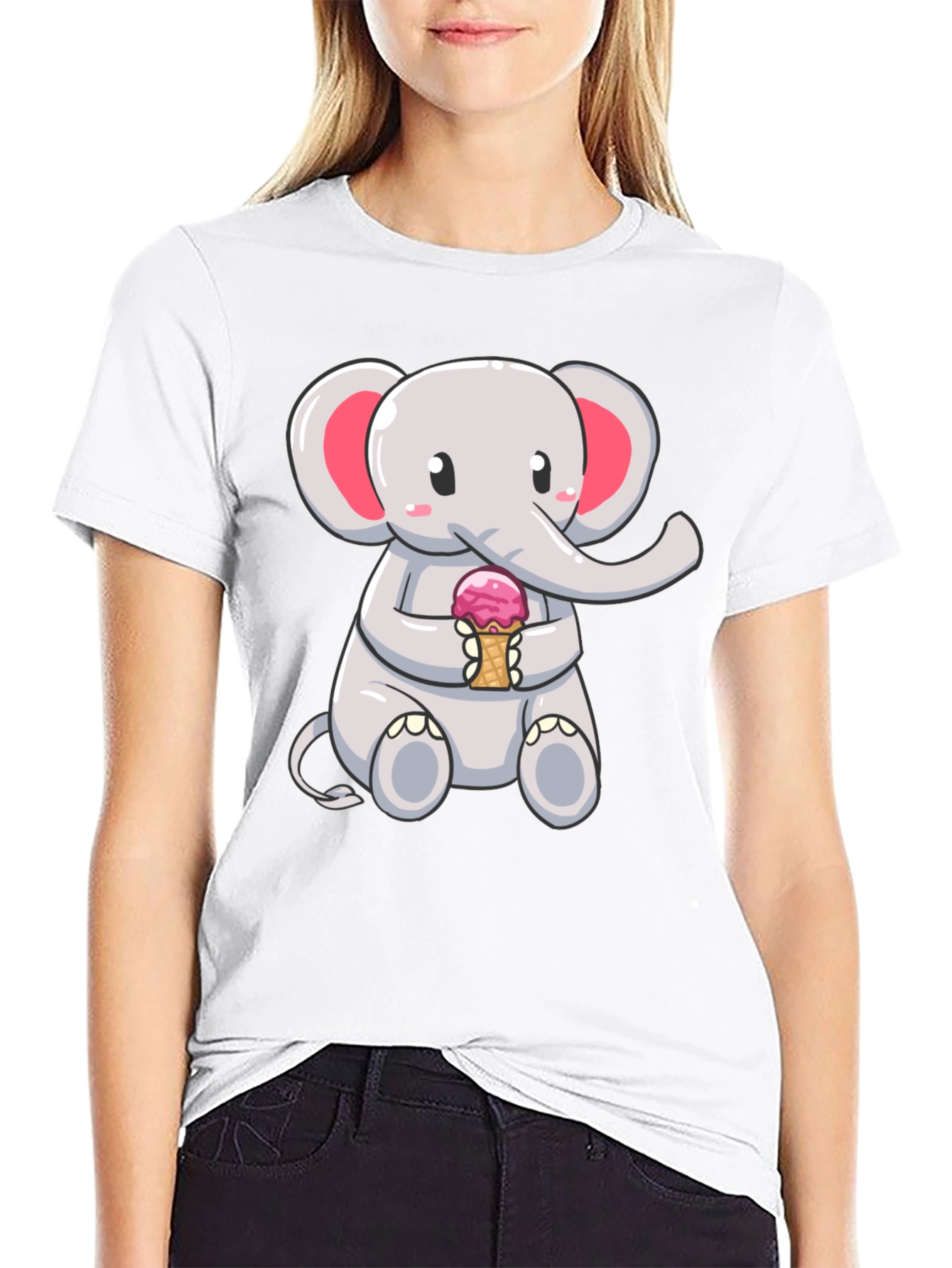 Black Cute Elephant Ice Cream T-Shirt view 9