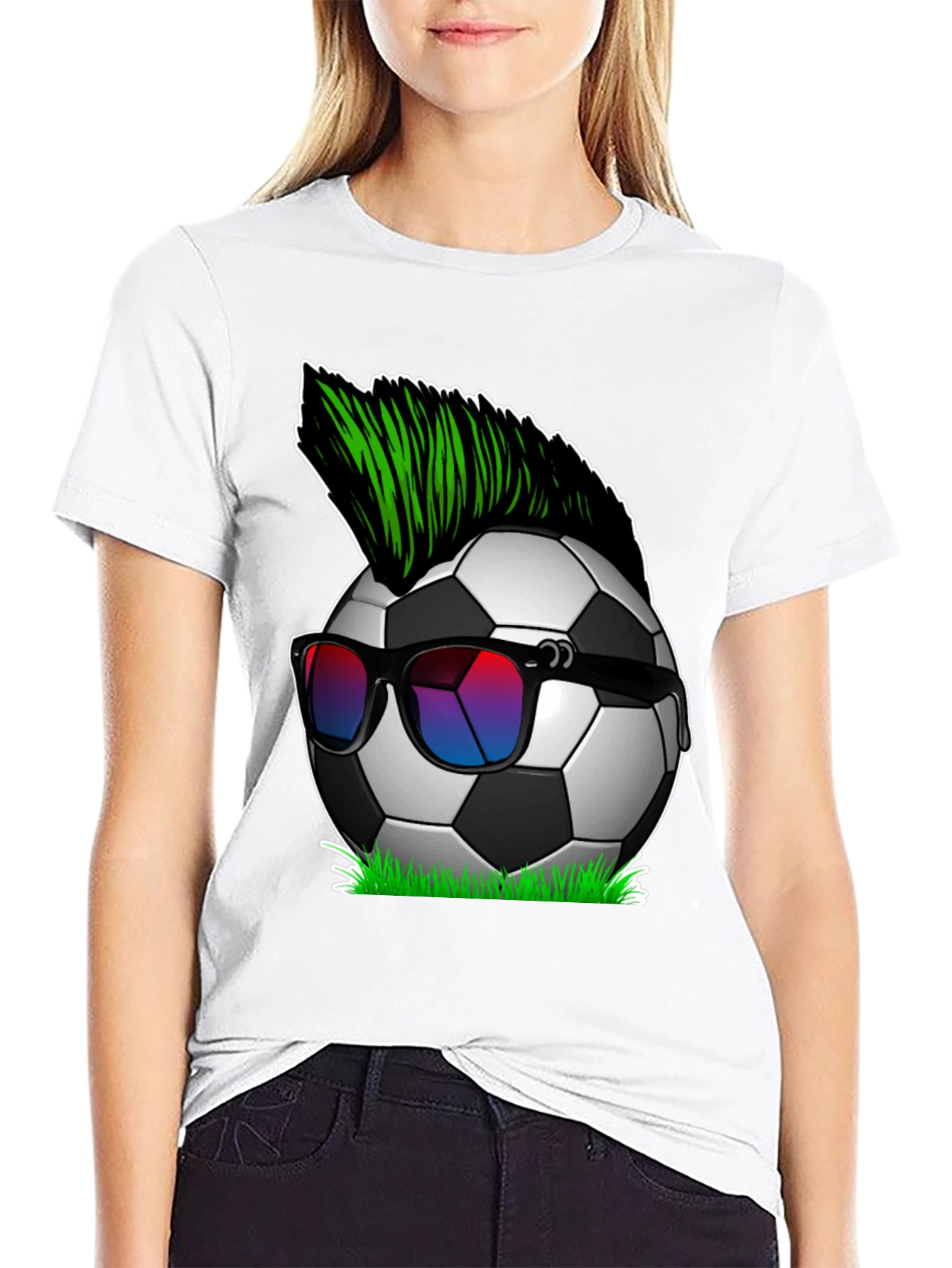 Black Soccer Ball Mohawk Graphic Tee - Cool & Unique! view 9