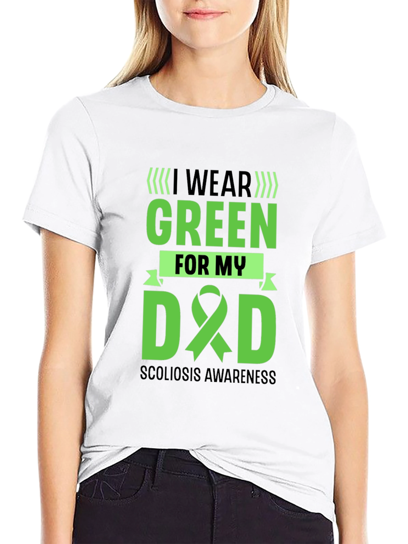 Black Scoliosis Awareness T-Shirt: I Wear Green for My Dad view 9