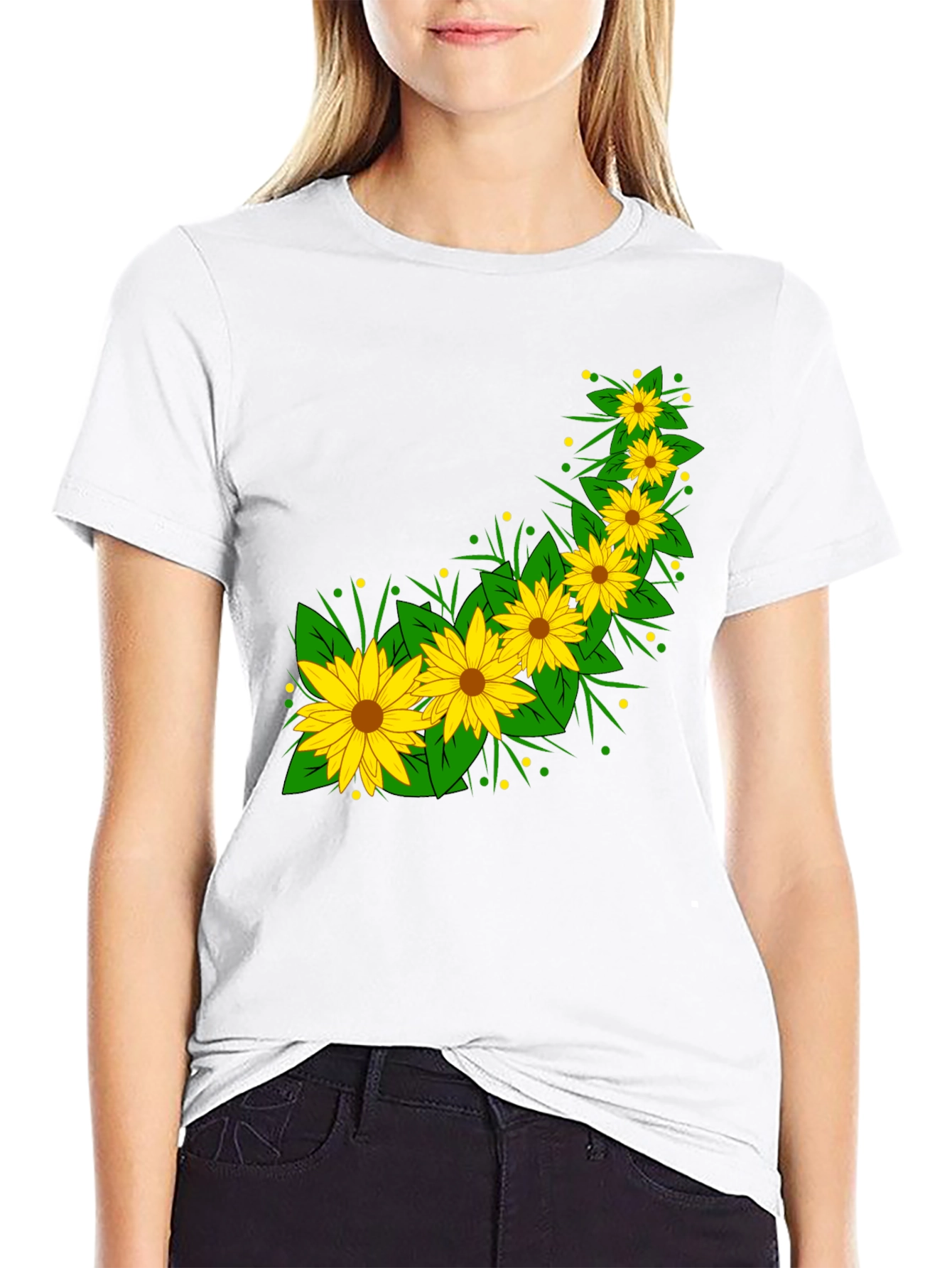 Black Sunflower Print Black T-Shirt view 9