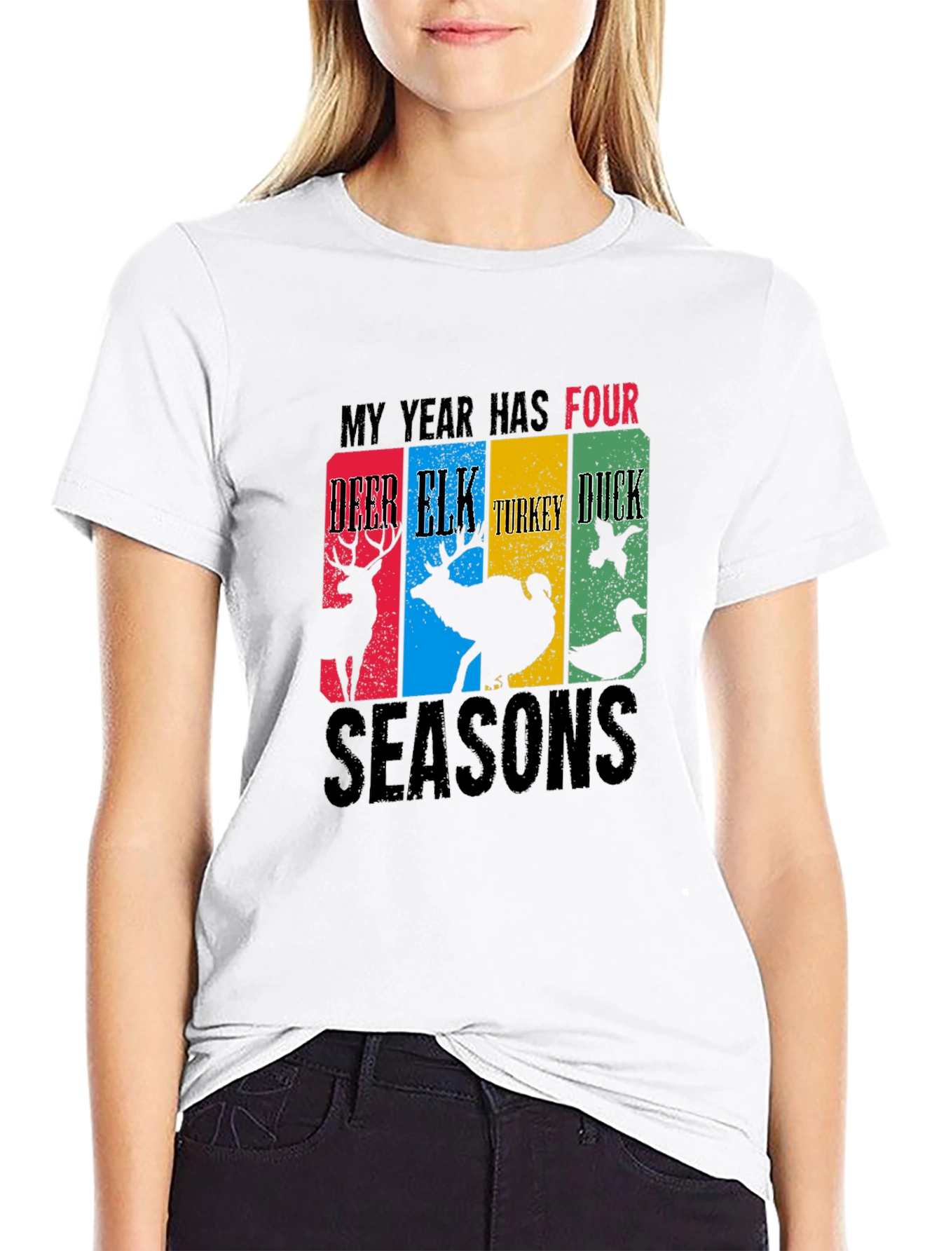 Black Four Seasons Hunting T-Shirt Deer Elk Turkey Duck view 9