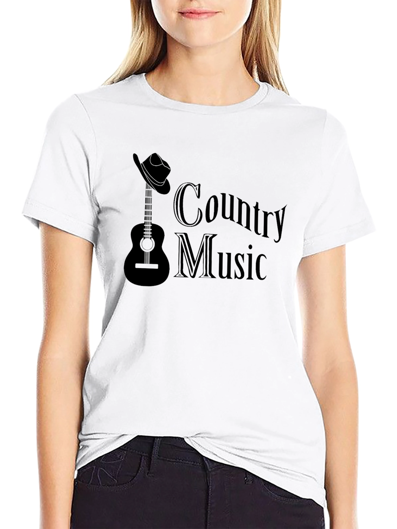 Black Country Music T-Shirt - Guitar and Cowboy Hat Design view 9