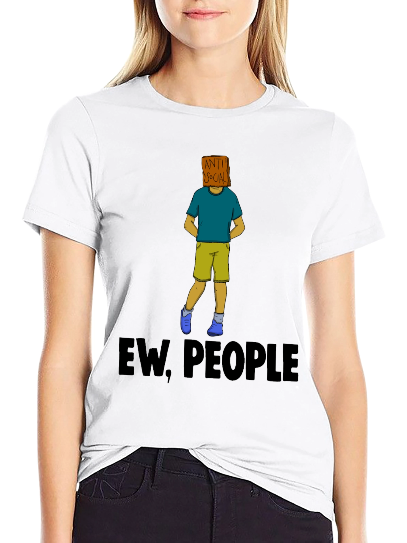 Black Anti-Social Graphic T-Shirt - "Ew, People" view 9