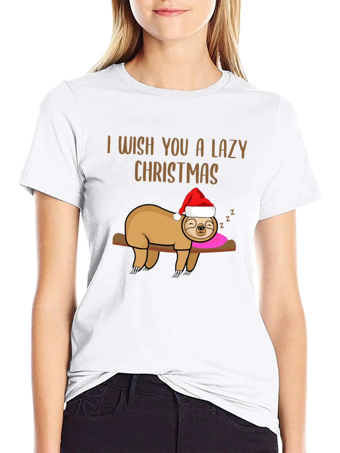 Black Lazy Christmas Sloth Graphic Tee view 9