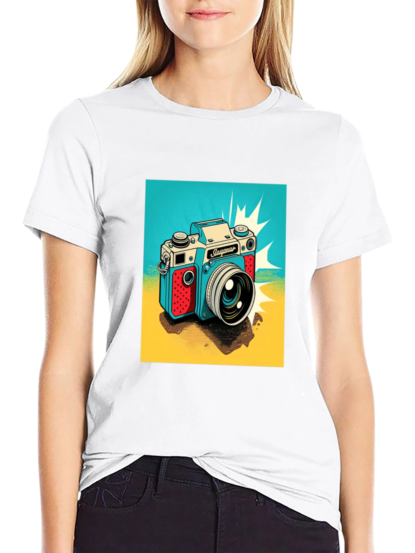 Black Retro Camera Graphic Tee - Black Cotton T-Shirt view 9
