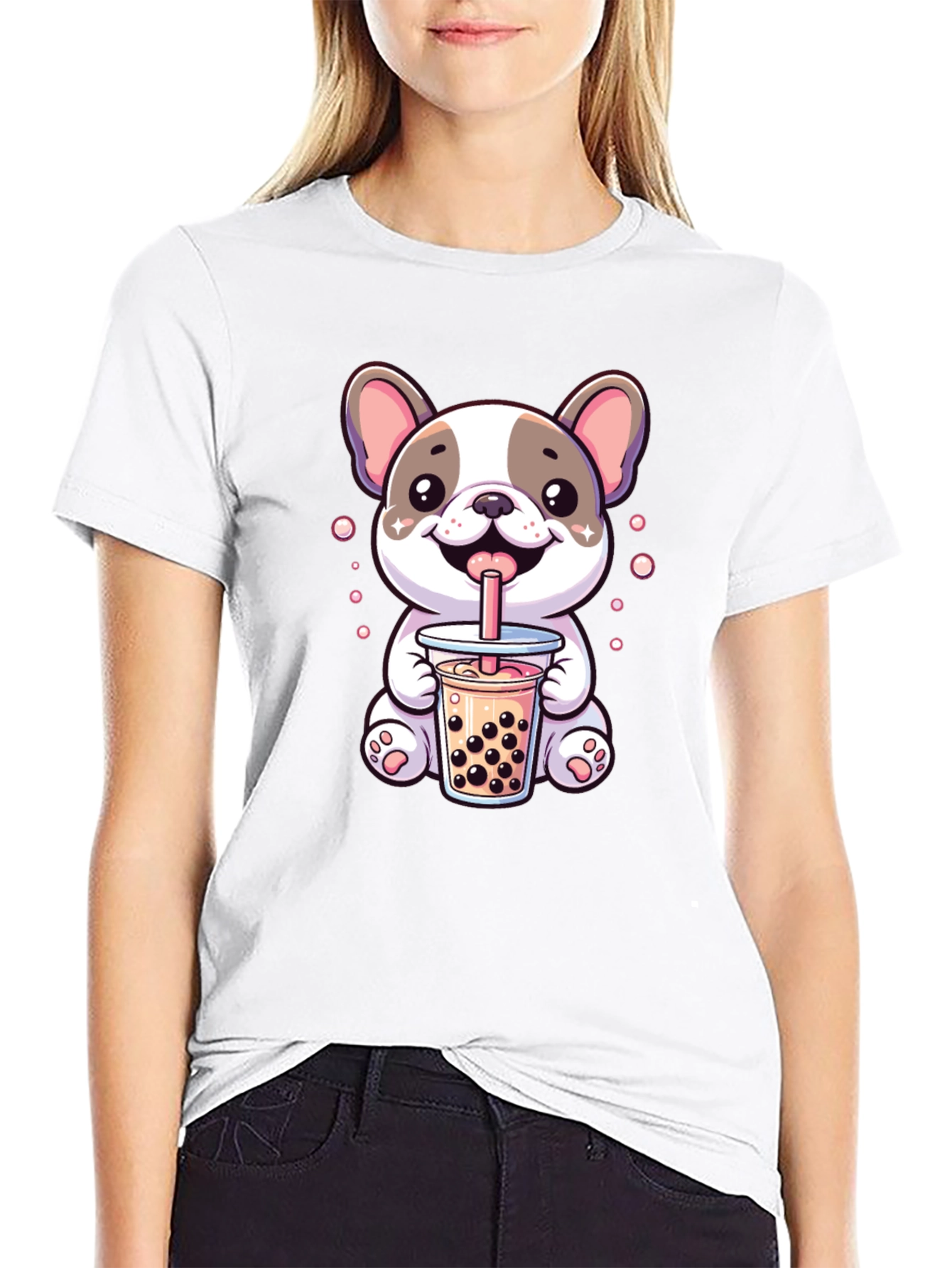 Black Cute Dog Bubble Tea Graphic Tee view 9