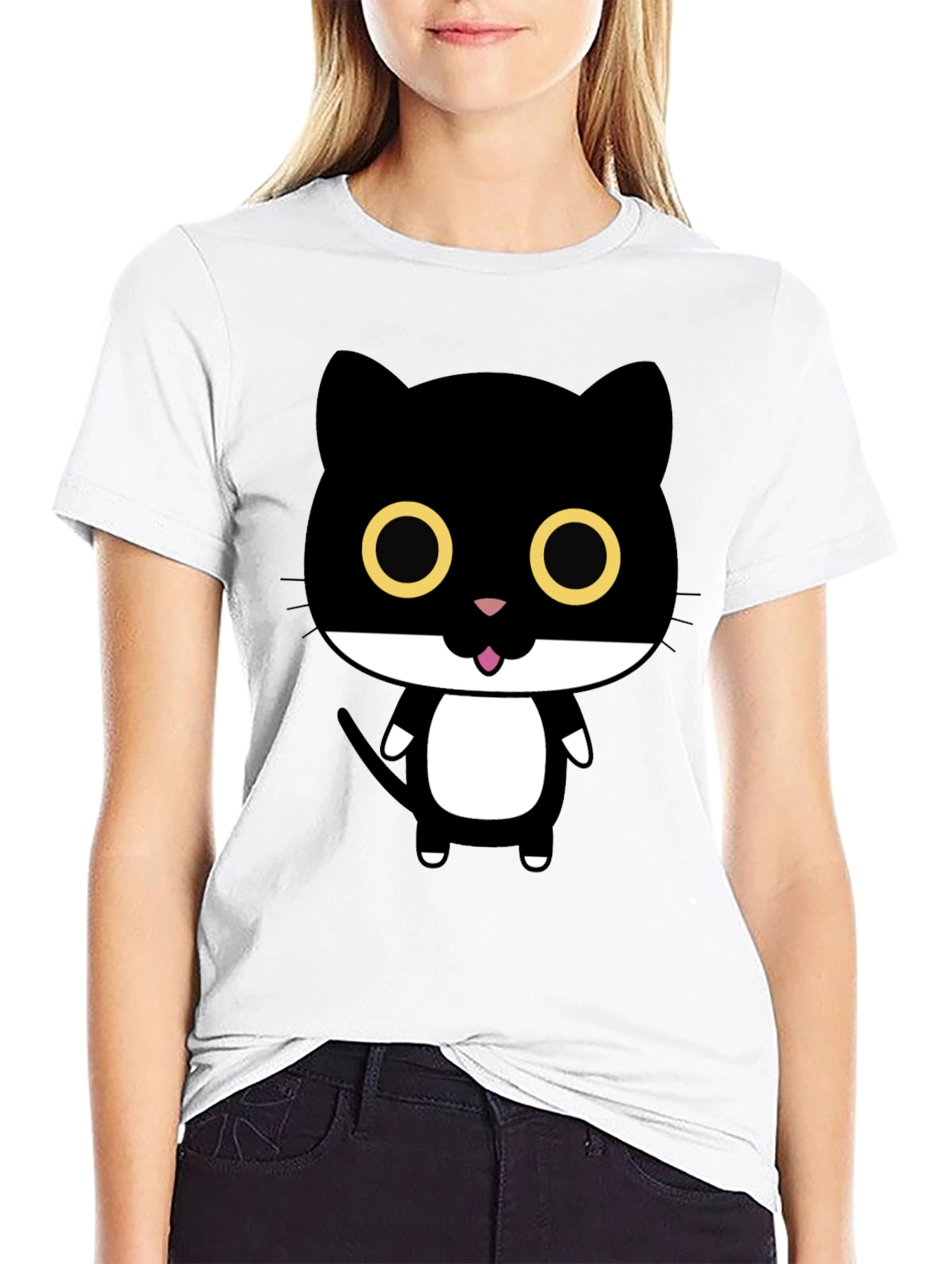 Black Cute Cartoon Black Cat Graphic T-Shirt view 9