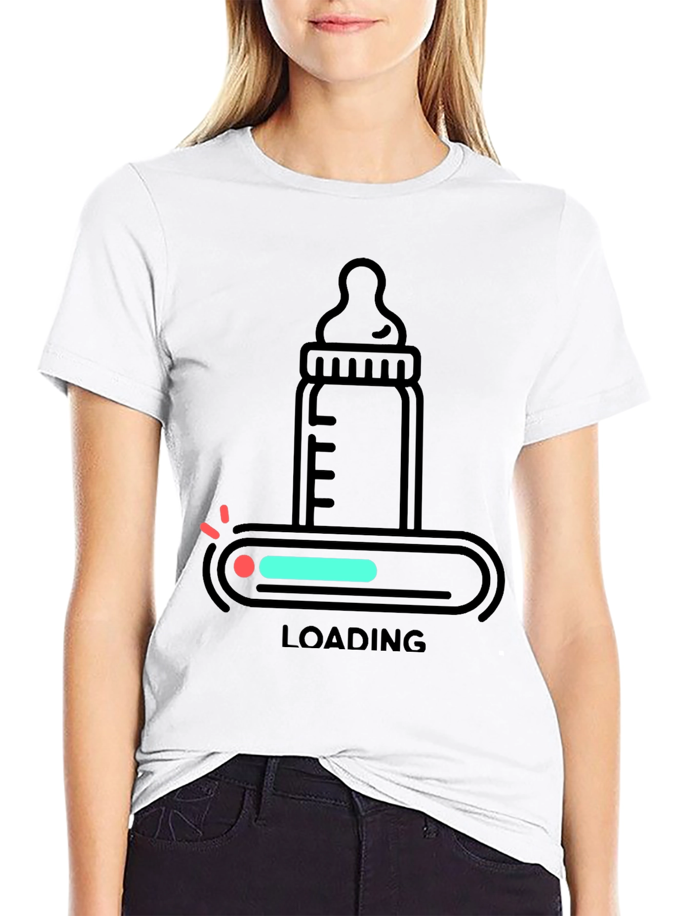 Black Baby Bottle Loading T-Shirt - New Parent Apparel view 9