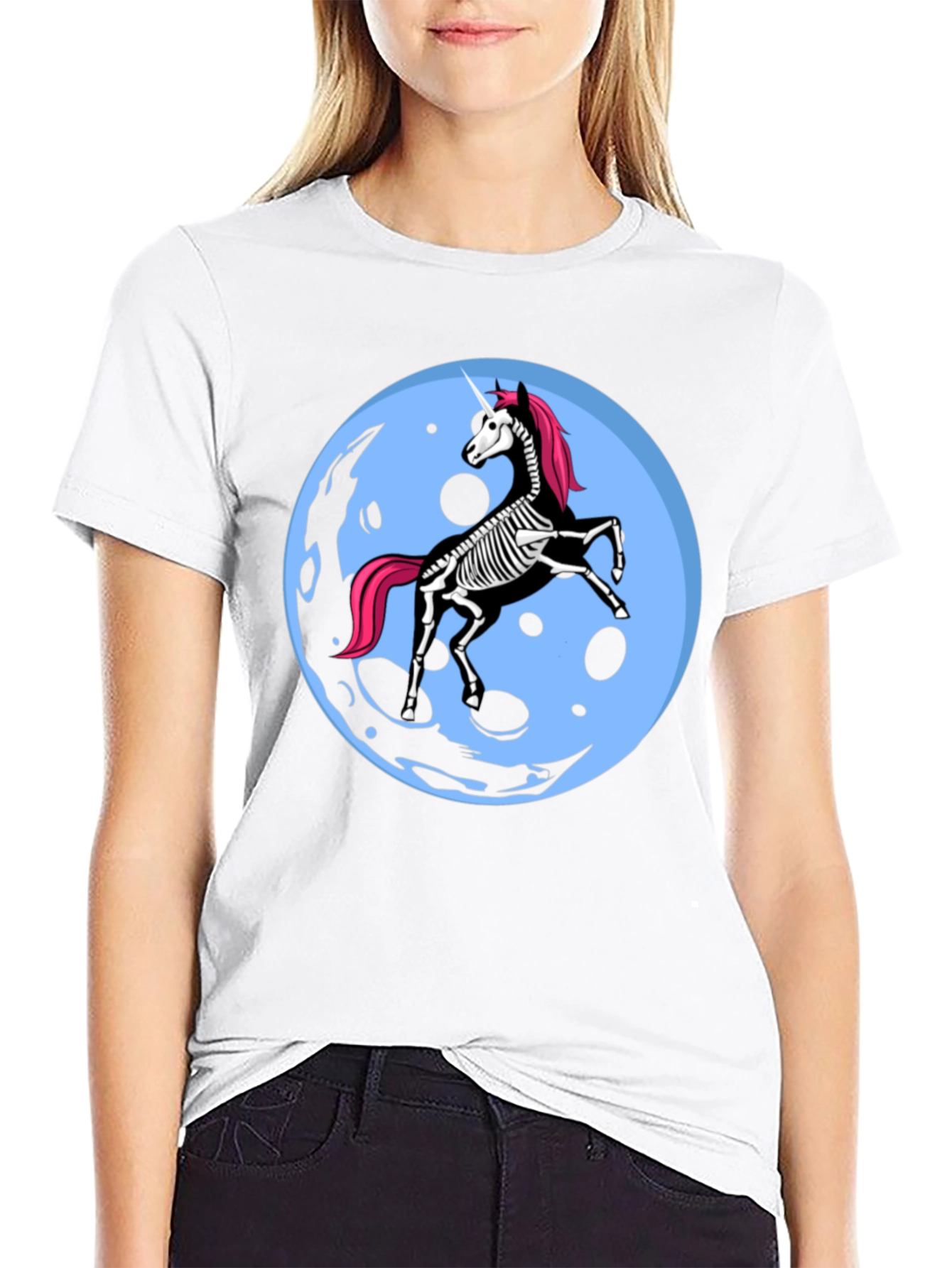 Unicorn Skeleton Moon Graphic T-Shirt - 9