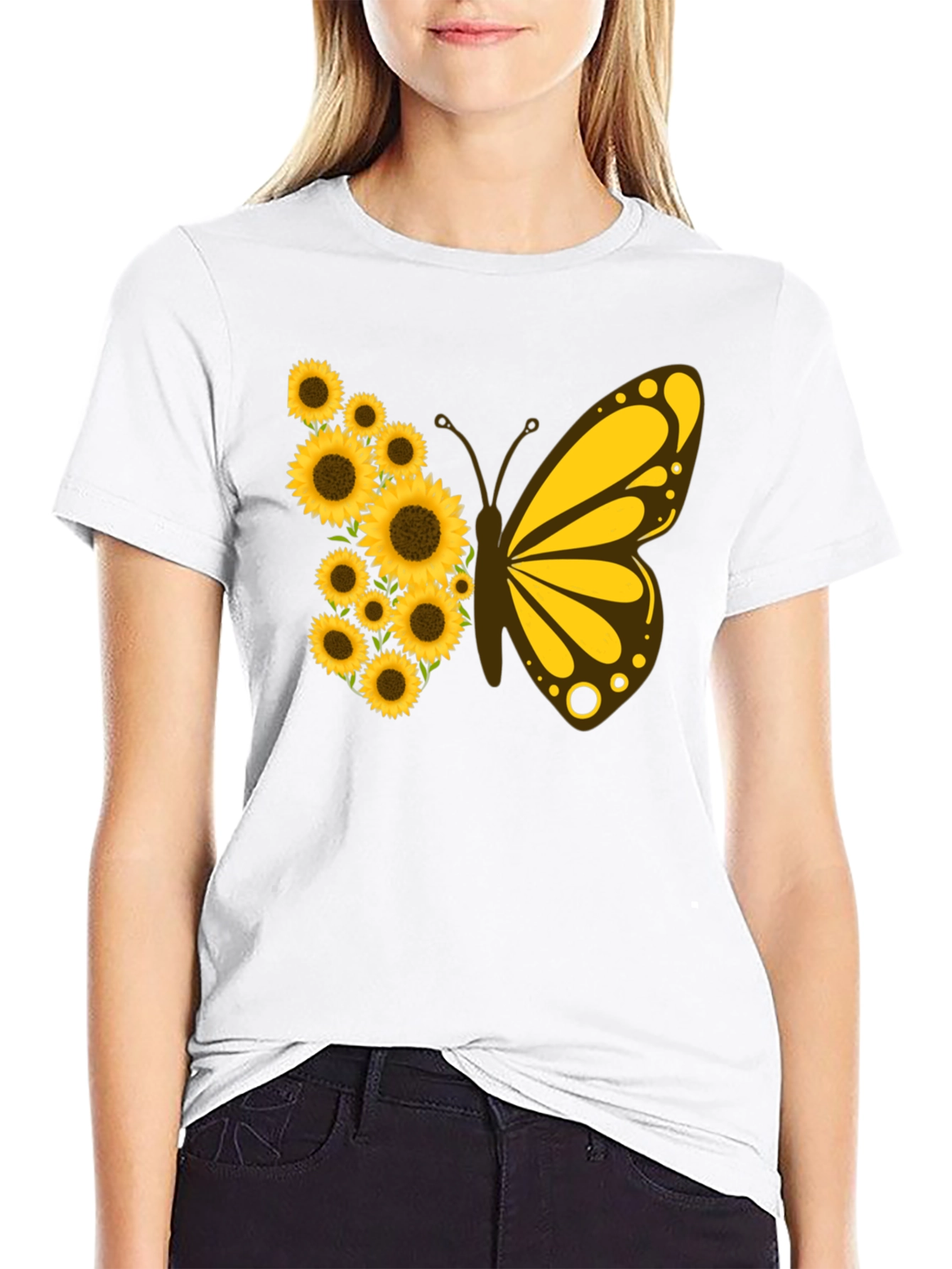 Black Sunflower Butterfly Graphic Tee view 9