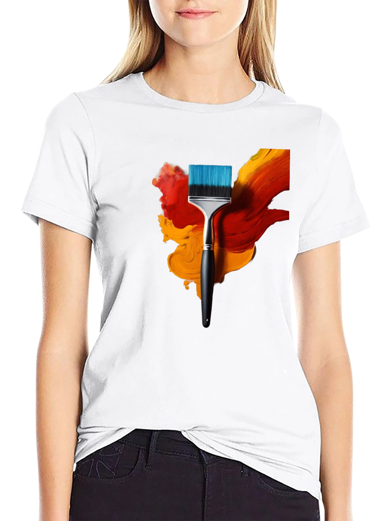 Black Abstract Paintbrush Graphic Tee - Artistic Design view 9