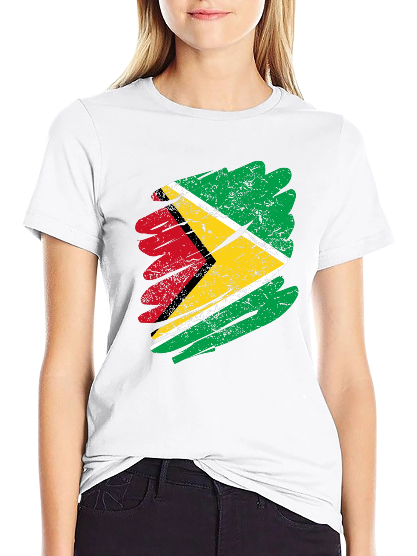 Black Guyana Flag Brush Stroke Men's Black T-Shirt view 9