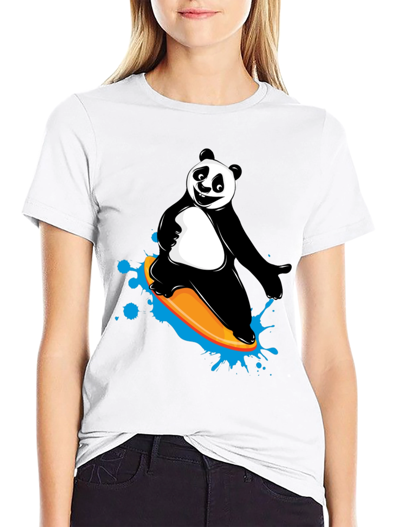 Black Panda Surfing Graphic Tee - Fun Black T-Shirt view 9