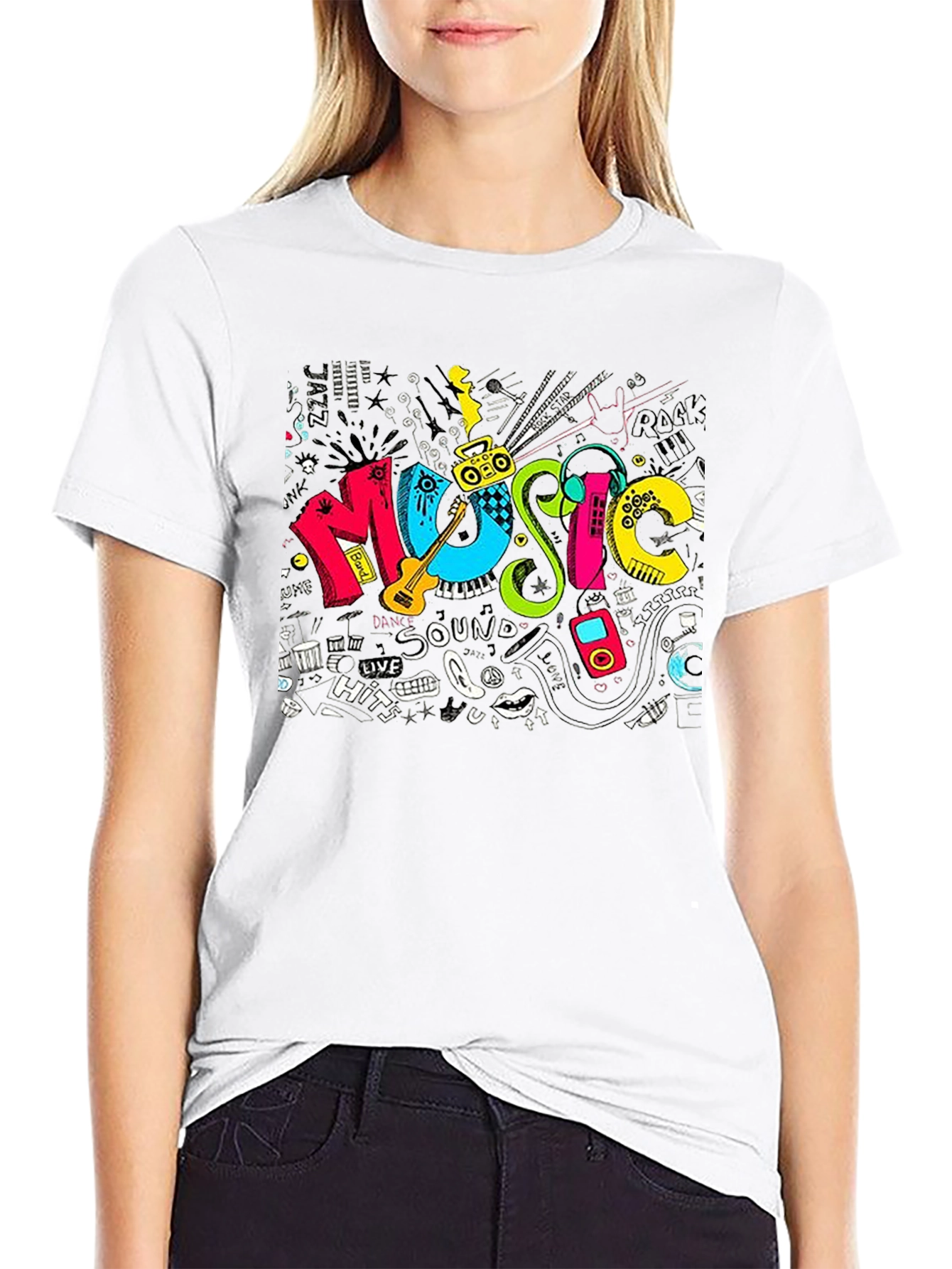 Black Music Graphic Print Black T-Shirt view 9