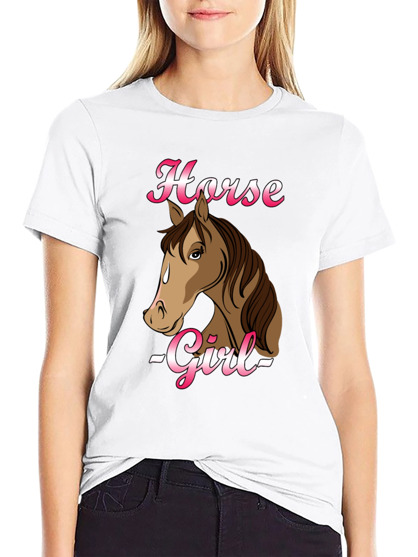 Black Horse Girl Graphic T-Shirt - Black Cotton Tee view 9