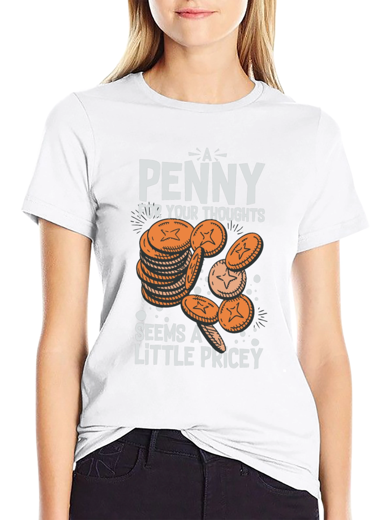 Black Funny 'A Penny For Your Thoughts' Graphic T-Shirt view 9