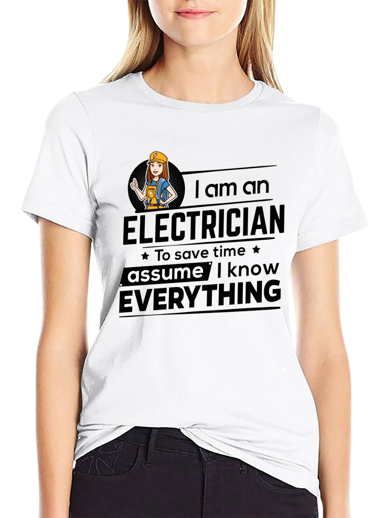 Black Electrician Humor T-Shirt - Assume I Know Everything view 9