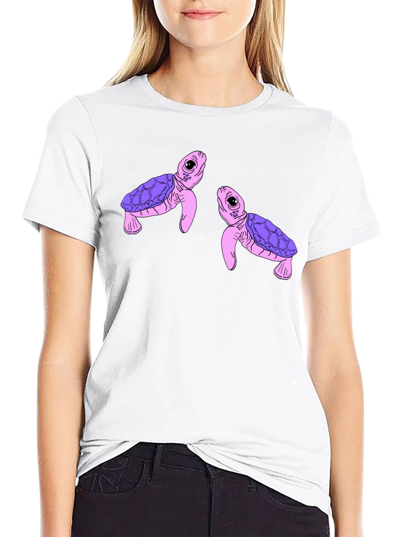 Black Cute Turtle Graphic Black T-Shirt view 9
