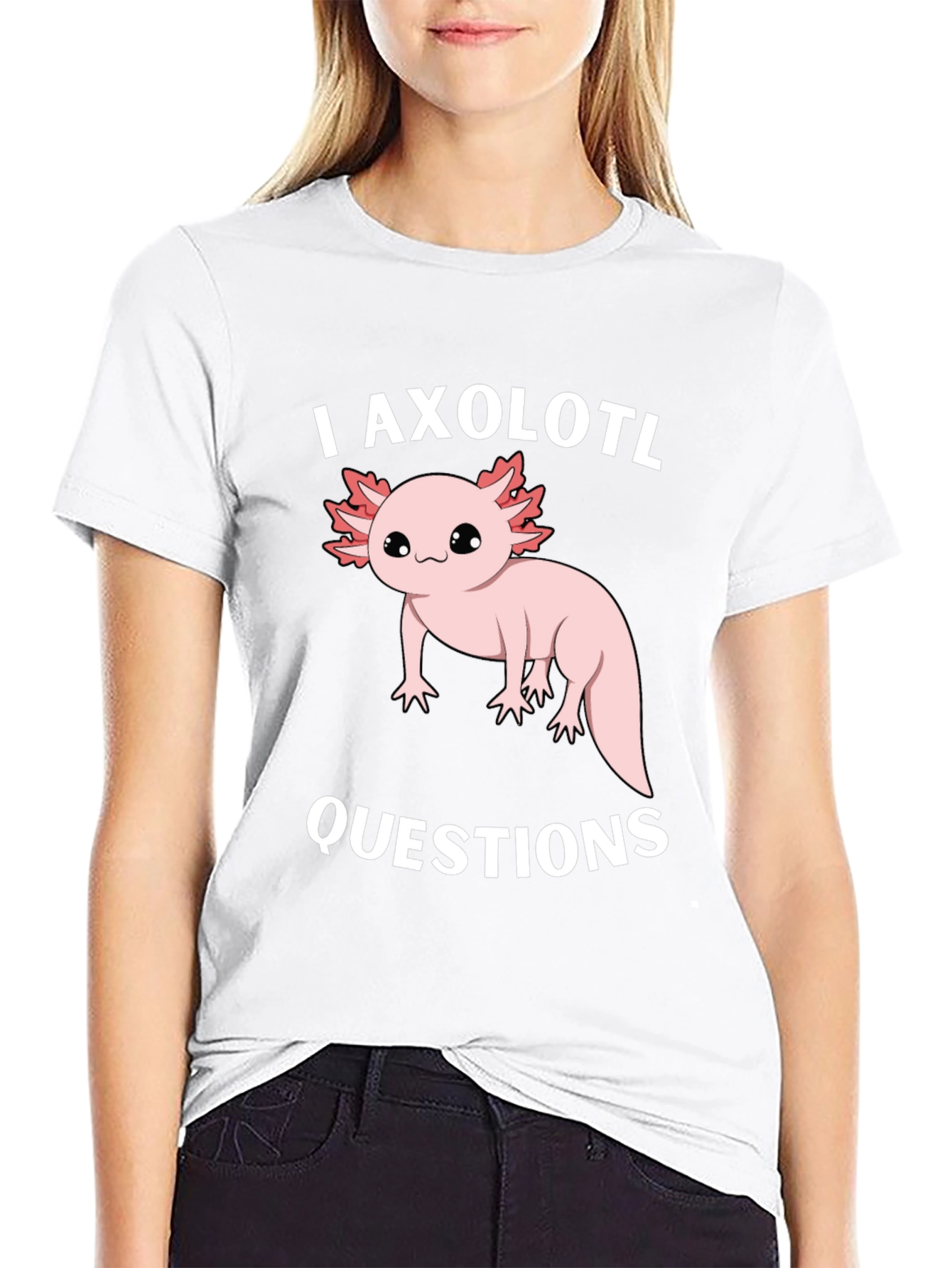 Black I Axolotl Questions Funny Graphic T-Shirt view 9