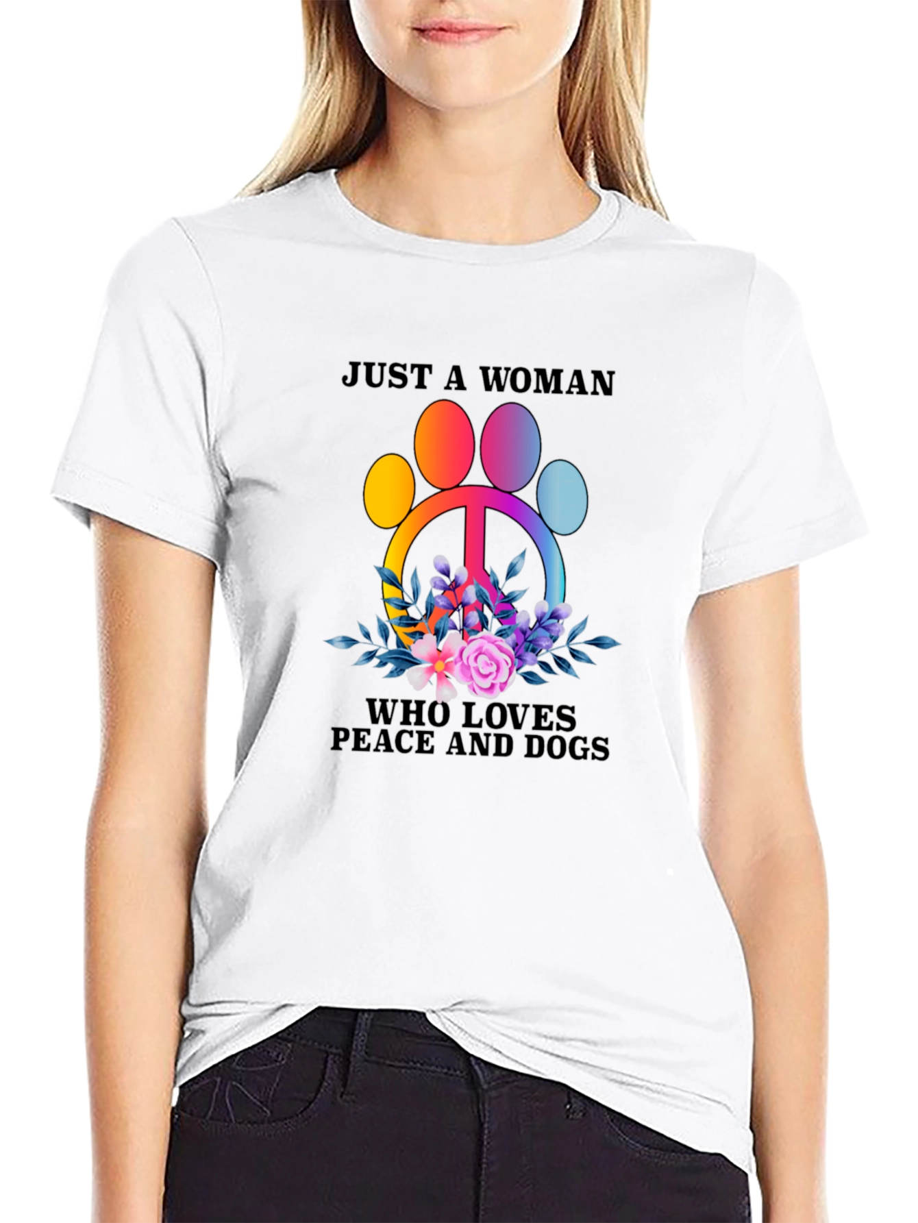 Black Peace, Love, Dogs T-Shirt - Women's Graphic Tee view 9