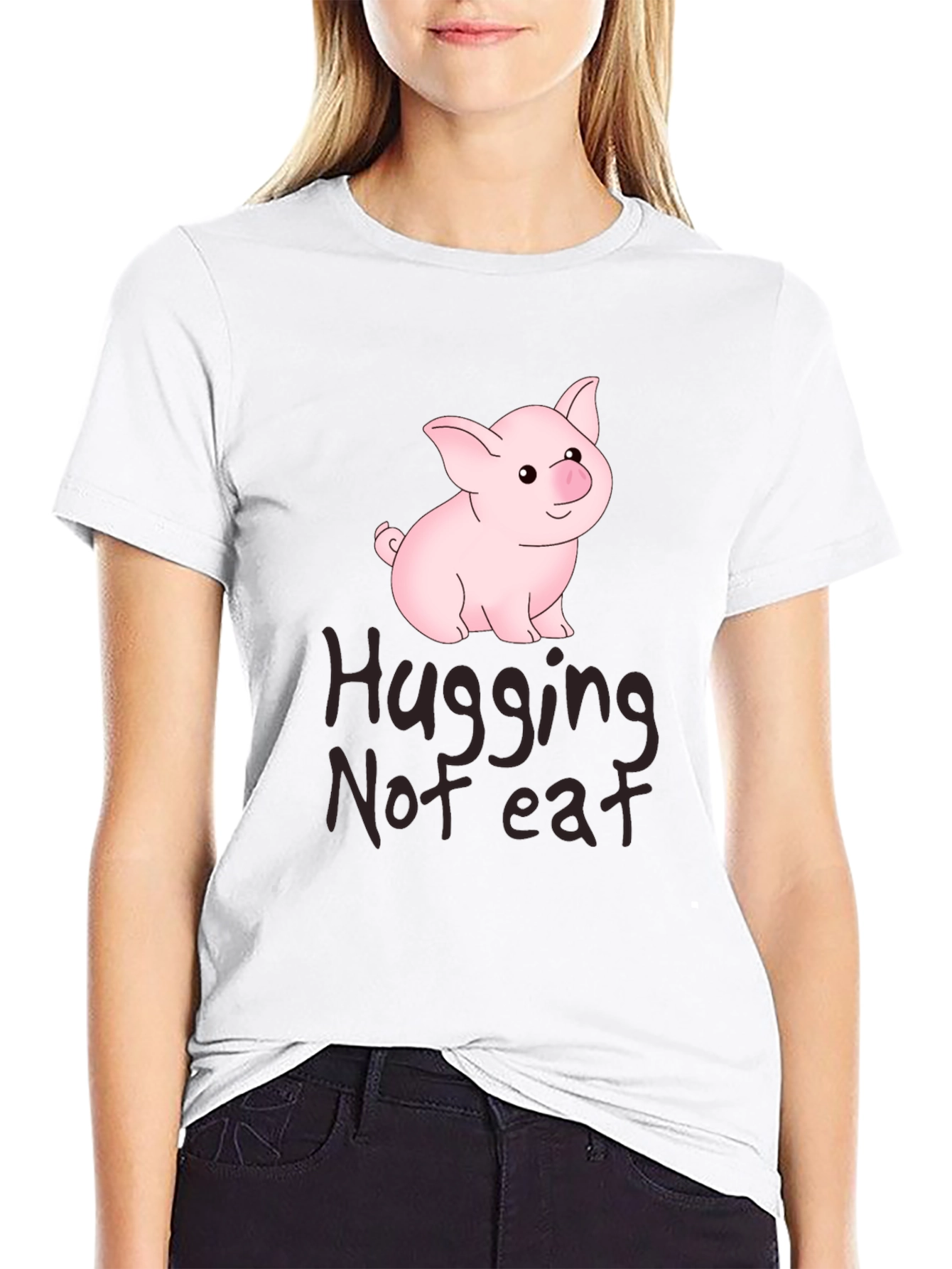 Black Hugging Not Eating Pig T-Shirt view 9
