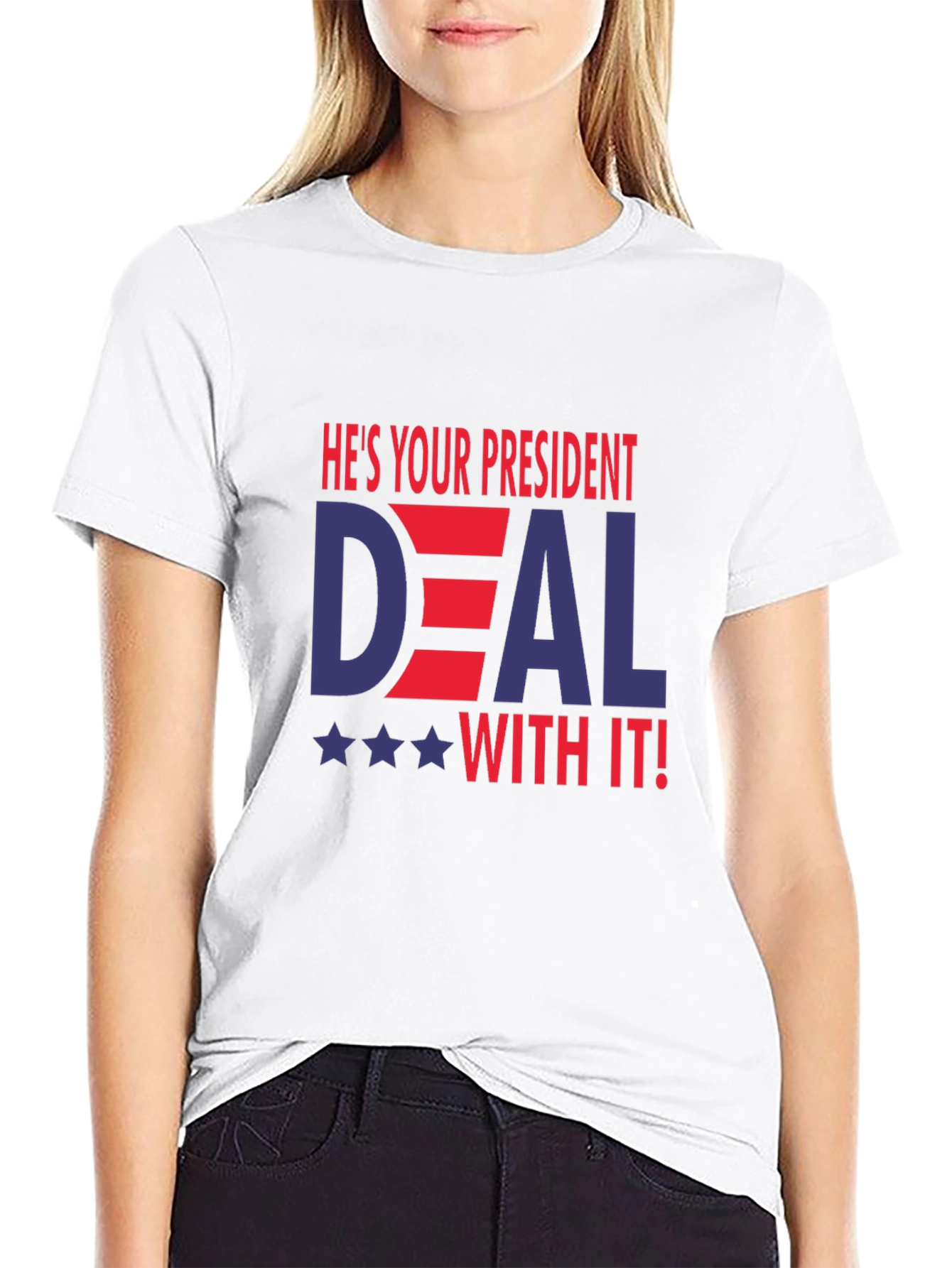 Black He's Your President Deal With It T-Shirt view 9