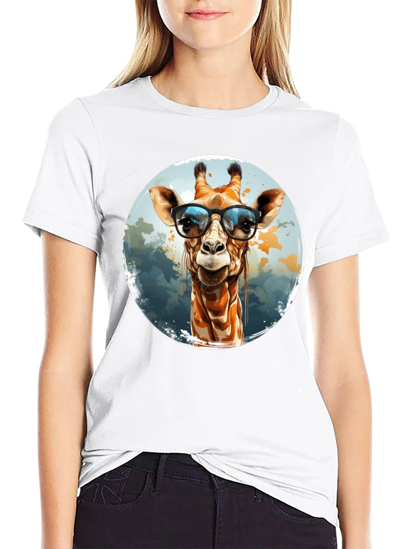 Black Giraffe with Glasses Graphic Tee view 9