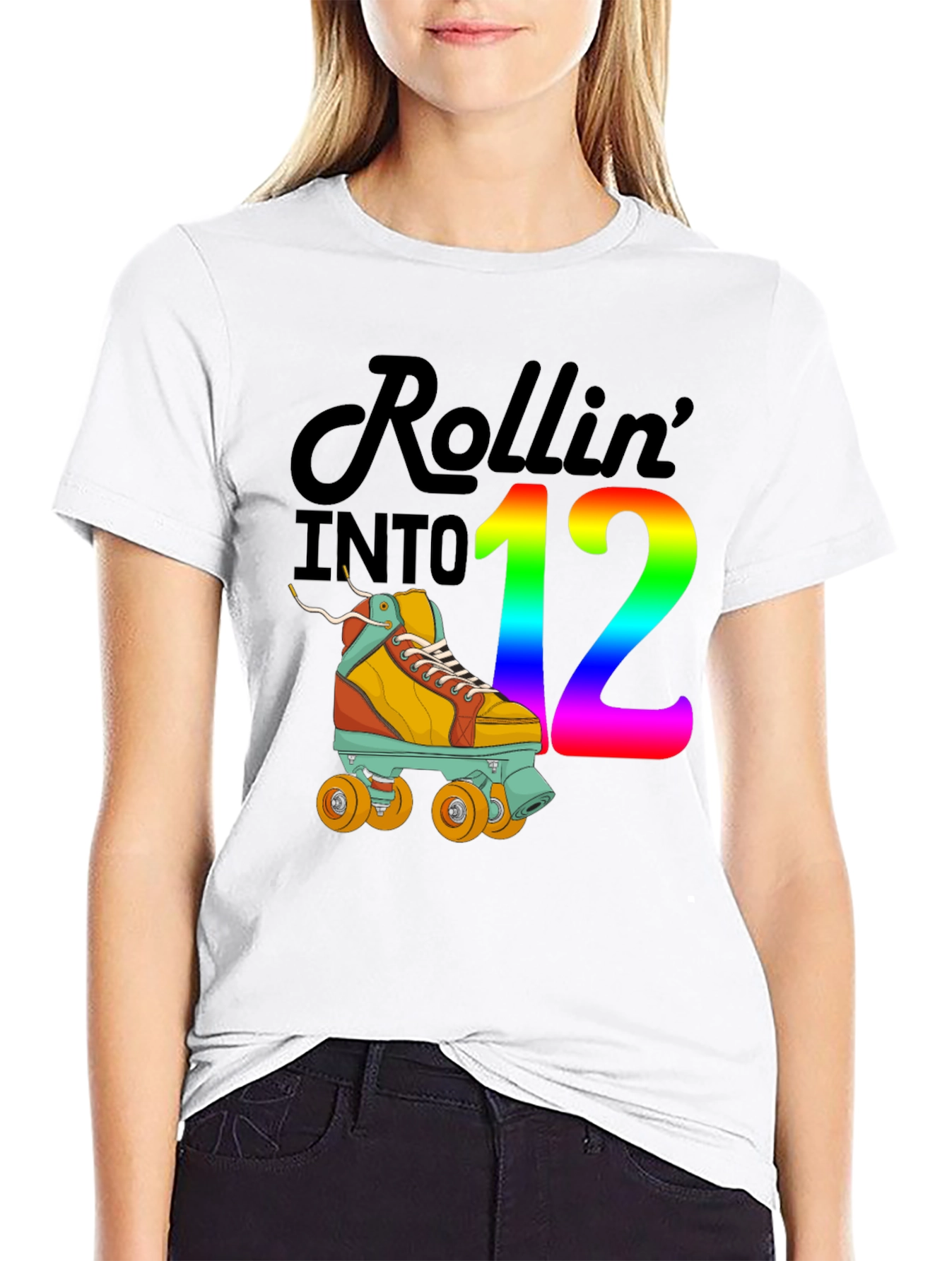 Black Rollin' into 12 T-Shirt, Roller Skate Birthday Tee view 9