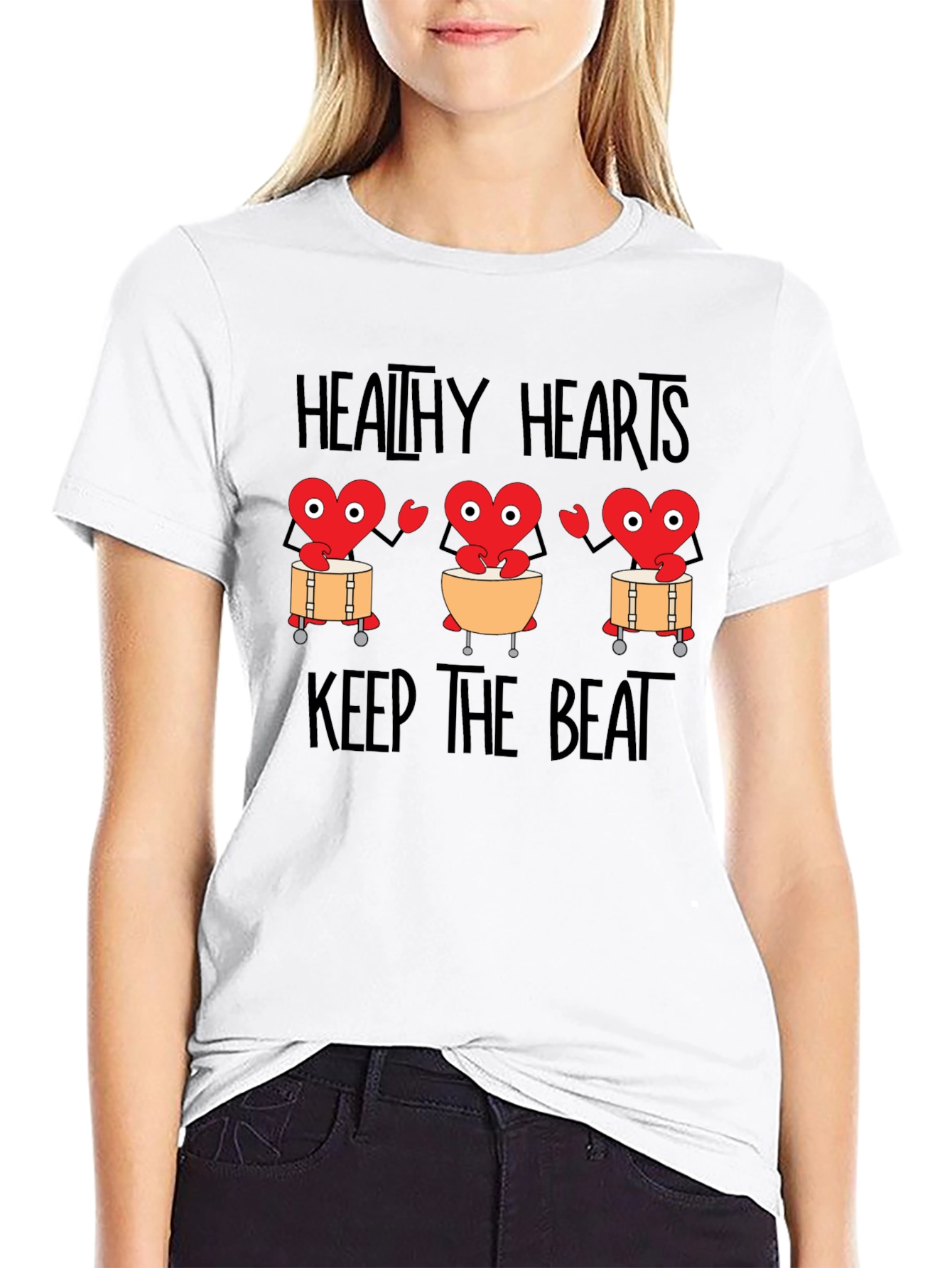 Black Healthy Hearts Keep The Beat Graphic T-Shirt view 9