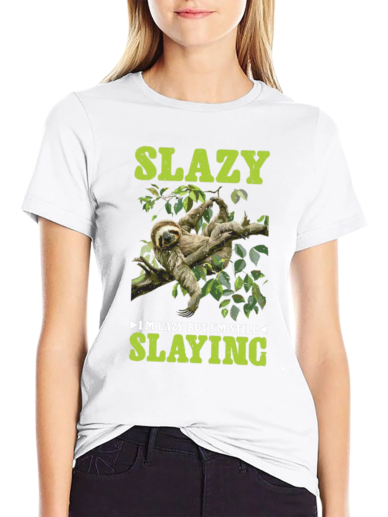 Black Slazy Sloth T-Shirt - Lazy But Still Slaying view 9
