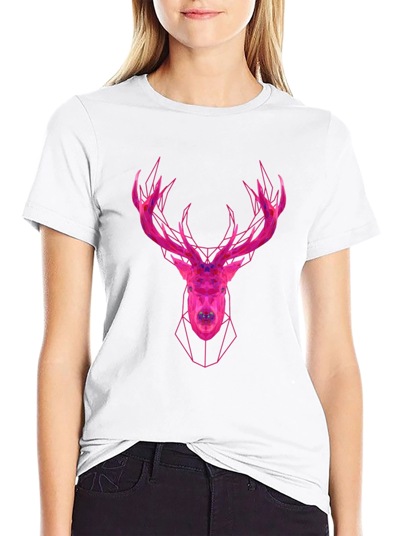 Black Geometric Deer Head Graphic Tee - Modern Style view 9