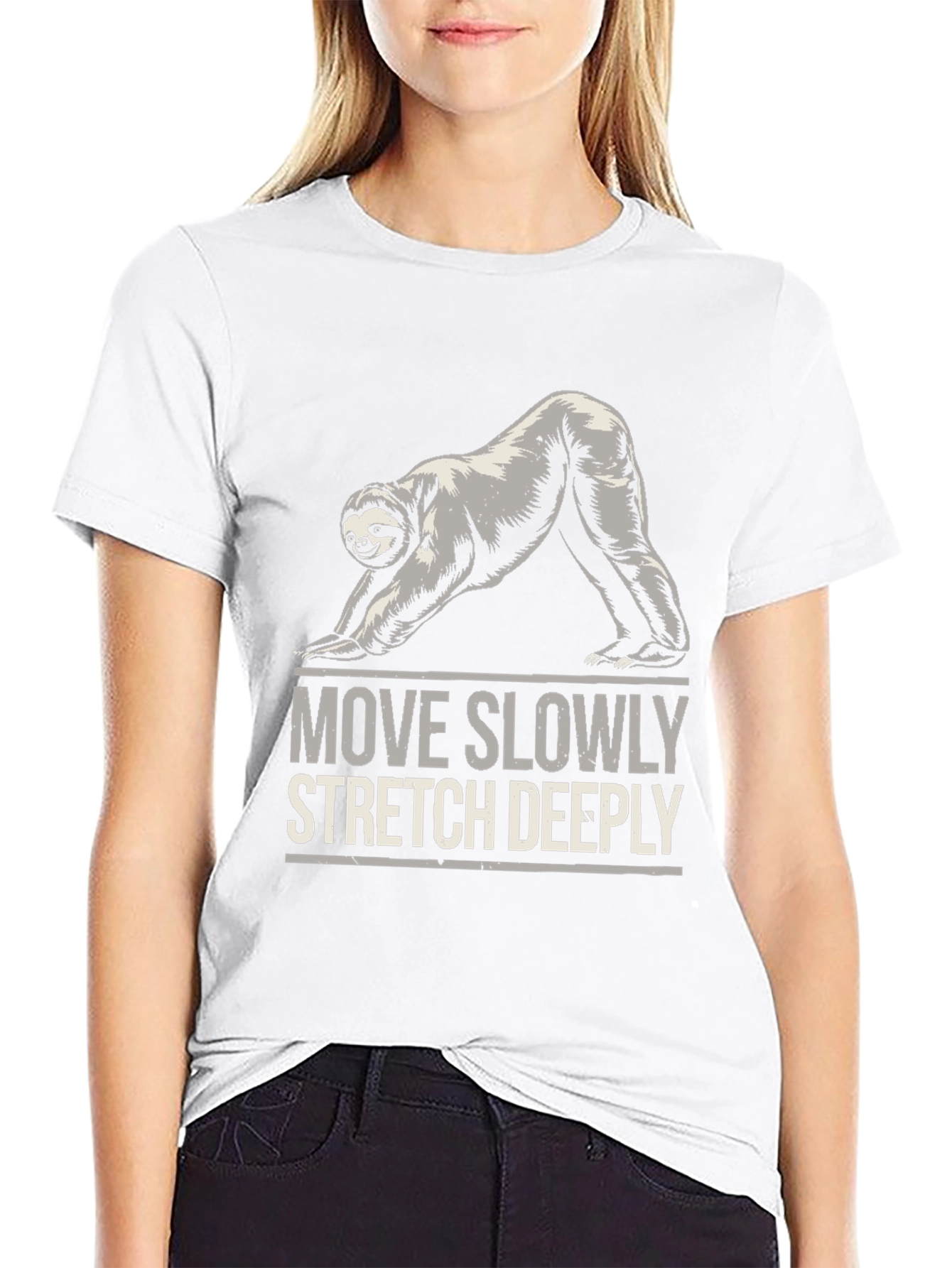 Black Yoga Sloth T-Shirt - Move Slowly Stretch Deeply view 9