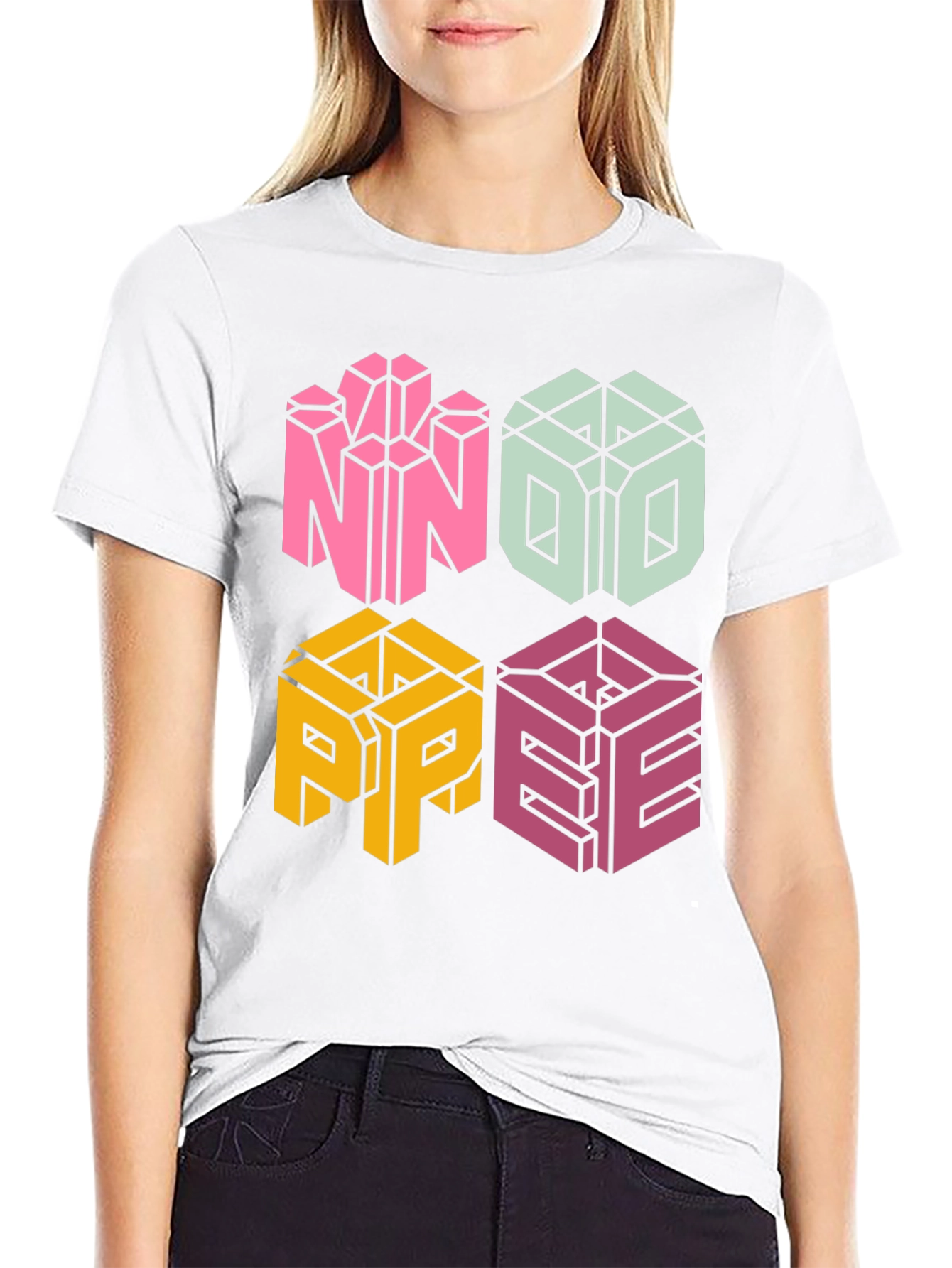 Black Novelty NOPE T-Shirt - Geometric Block Letter Design view 9