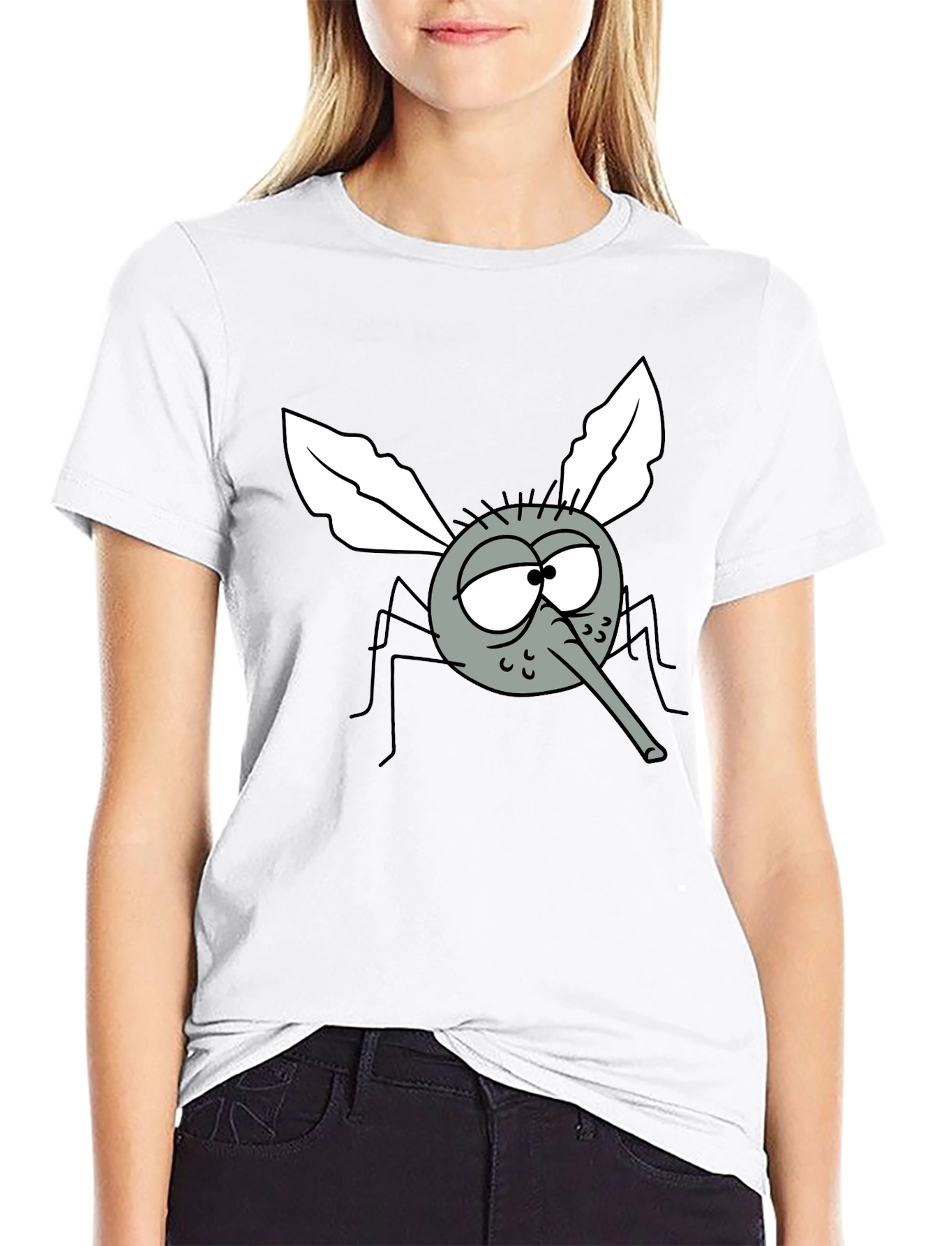 Black Funny Cartoon Mosquito Graphic T-Shirt view 9